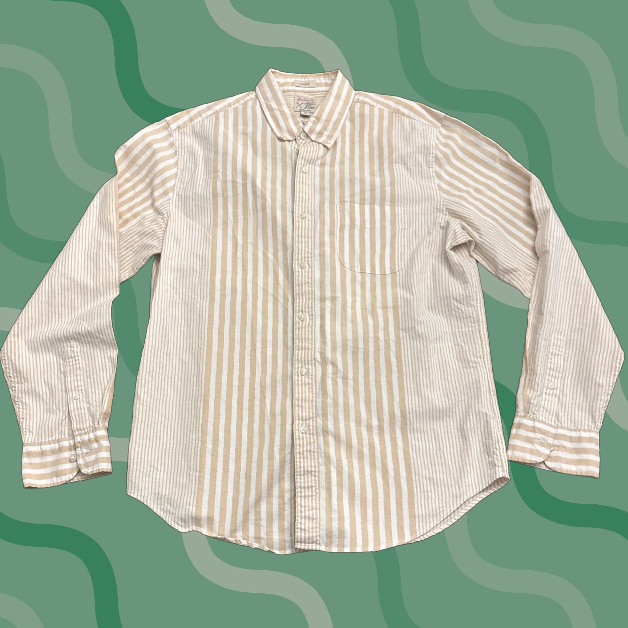 J.Crew J. Crew Broken In Oxford Slim Fit Tan White Stripe Button Down Shirt Men L Size US L / EU 52-54 / 3 - 1 Thumbnail