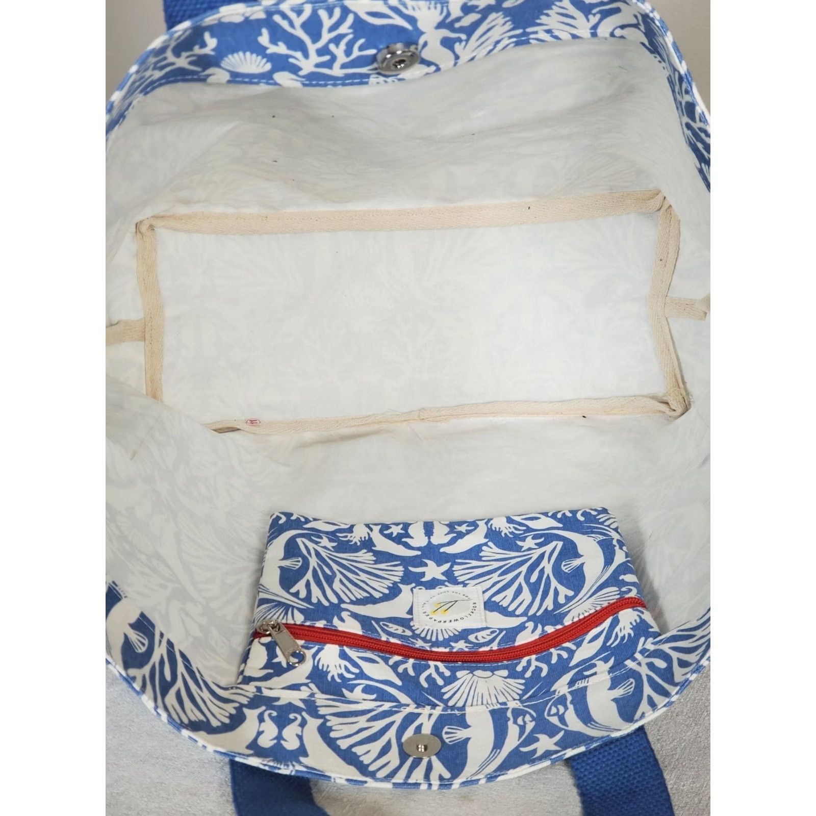 Vintage rockflowerpaper Underwater Sea Carryall Tote Bag Blue White Large Size ONE SIZE - 7 Thumbnail