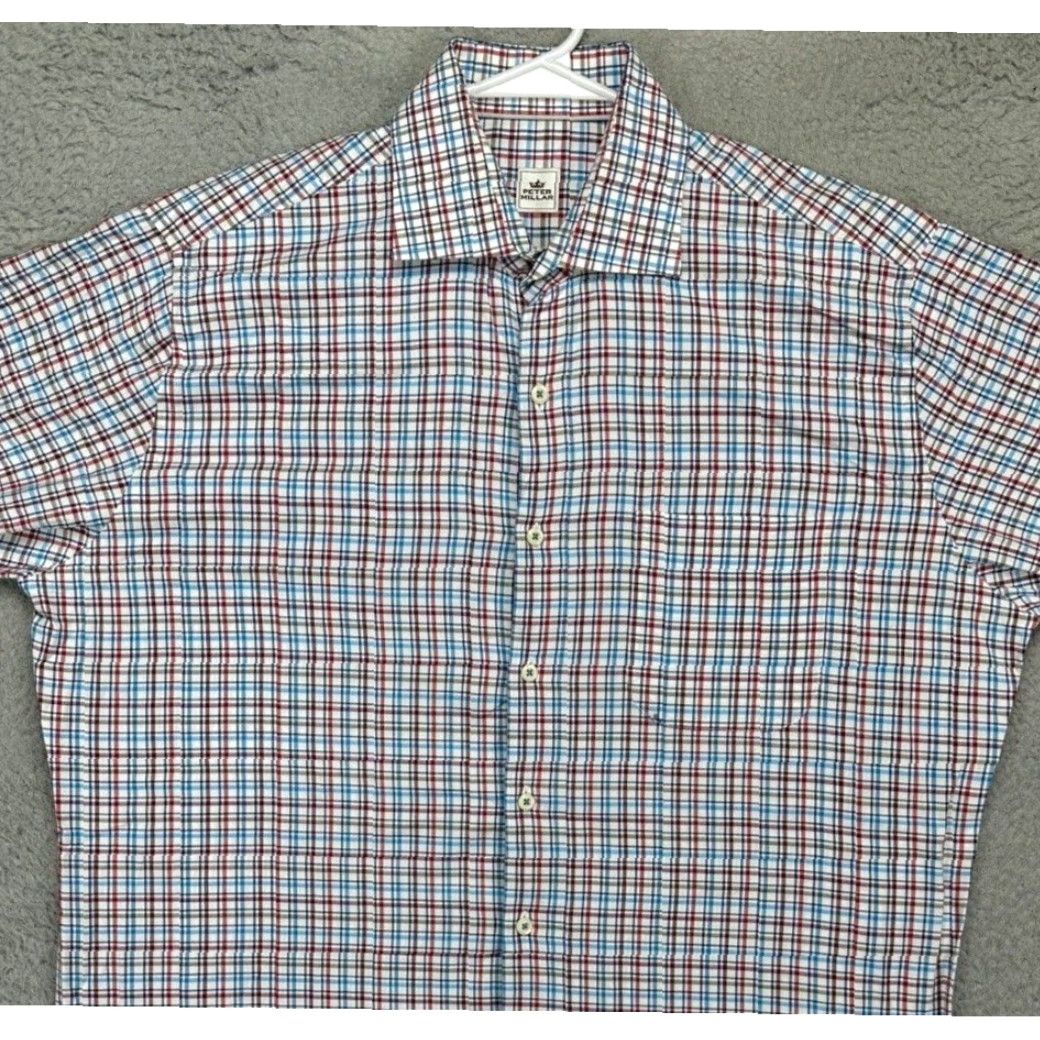 Peter Millar Peter Millar Button Up Shirt Mens XL White Blue Red Plaid Long Sleeve Pockets Size US XL / EU 56 / 4 - 5 Thumbnail
