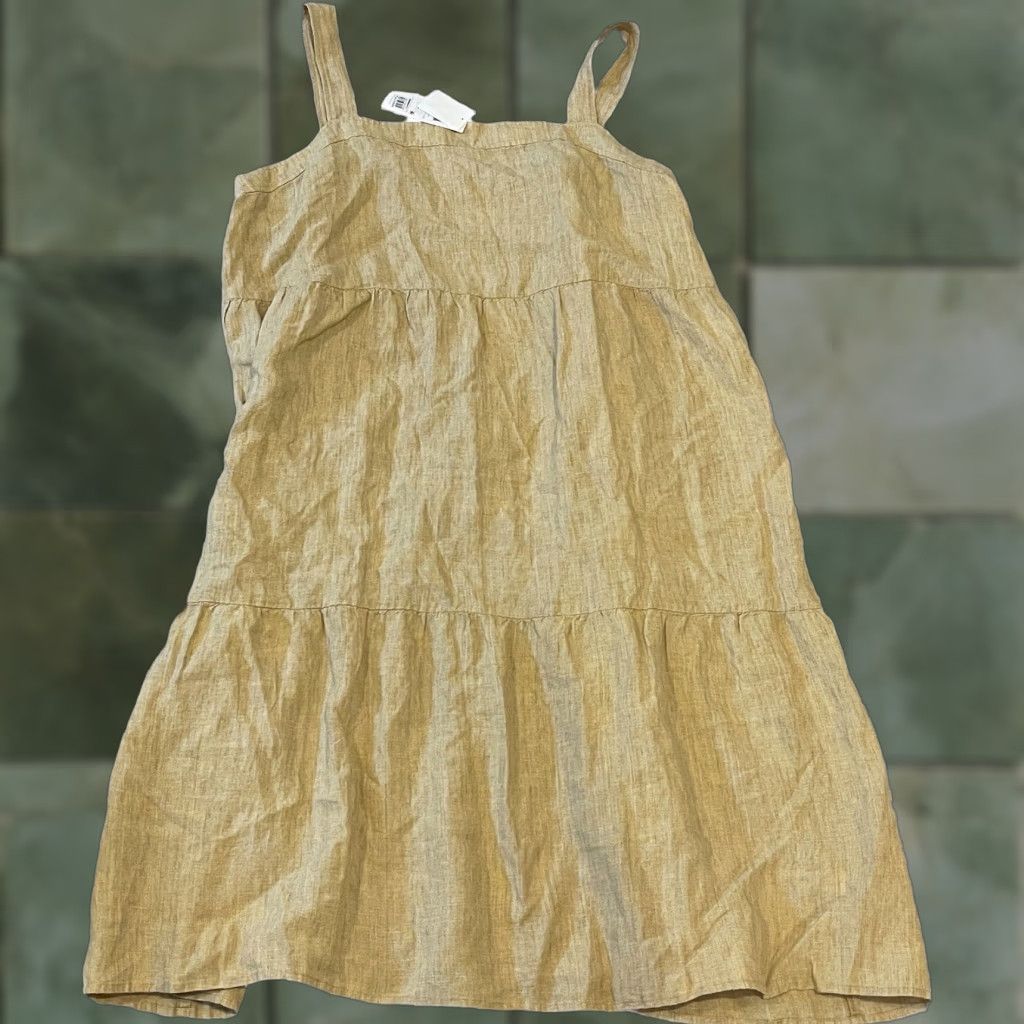 EILEEN FISHER Organic Linen Tiered Midi Dress 2X Yellow Sleeveless Ruffle  Luxury Womens - shinesquarebuilders.com
