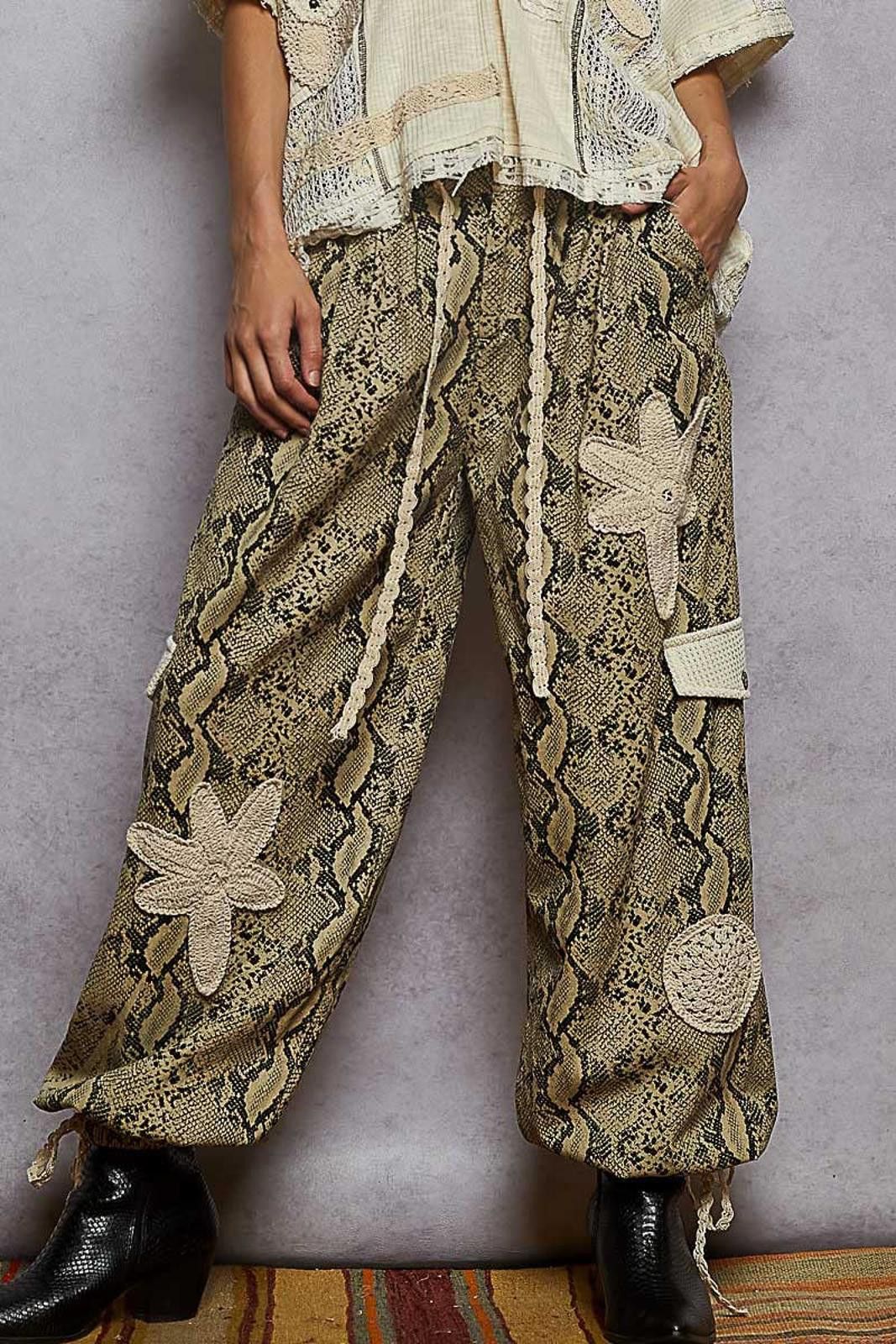 POL Pleat Detail Floral Patchwork Cargo Jogger Pants