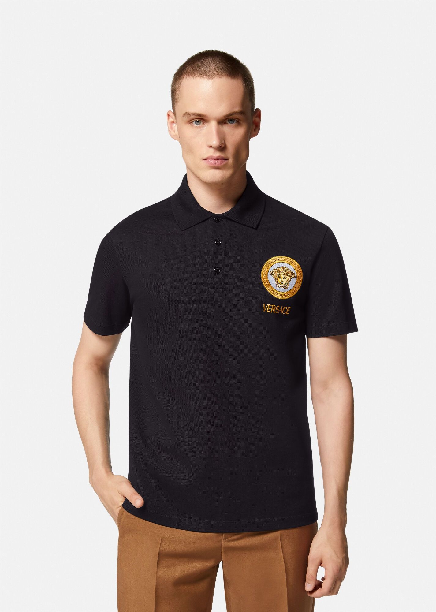 Versace VERSACE black Medusa logo embroidered polo shirt XL Size US XL / EU 56 / 4 - 2 Thumbnail