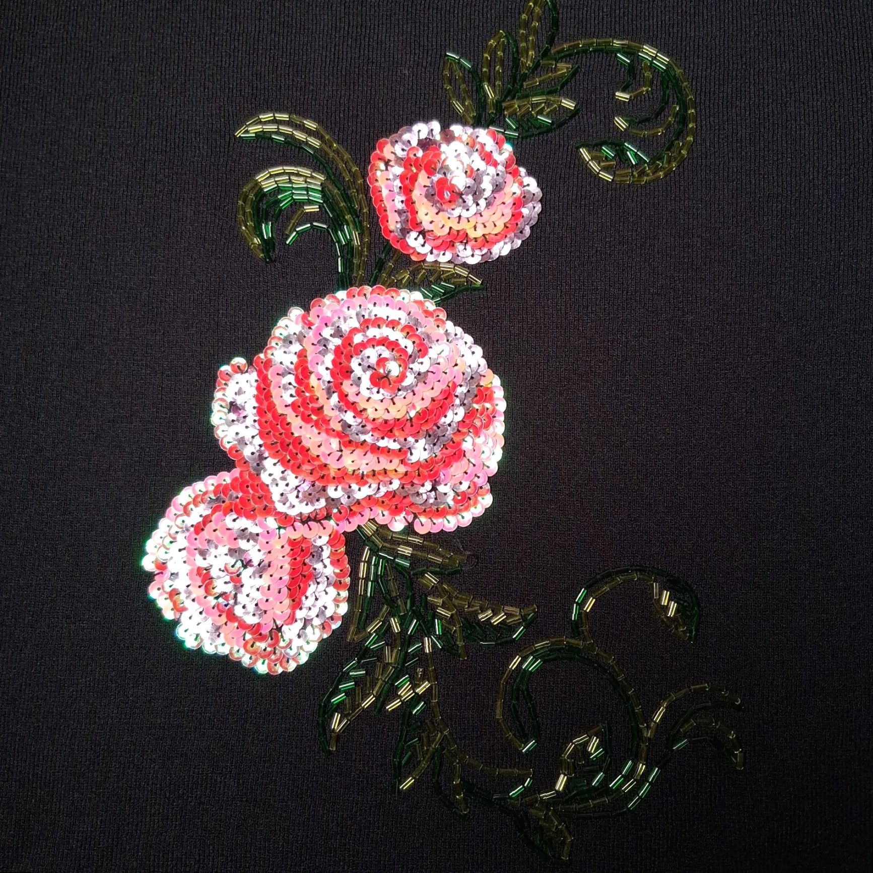 Vintage VINTAGE Dressbarn Sweater Women XL Black Beaded Sequin Pink Rose Roses 3/4 Sleeve Knit Pullover Casual 70s-80s Theme Flowers Size XL / US 12-14 / IT 48-50 - 7 Thumbnail