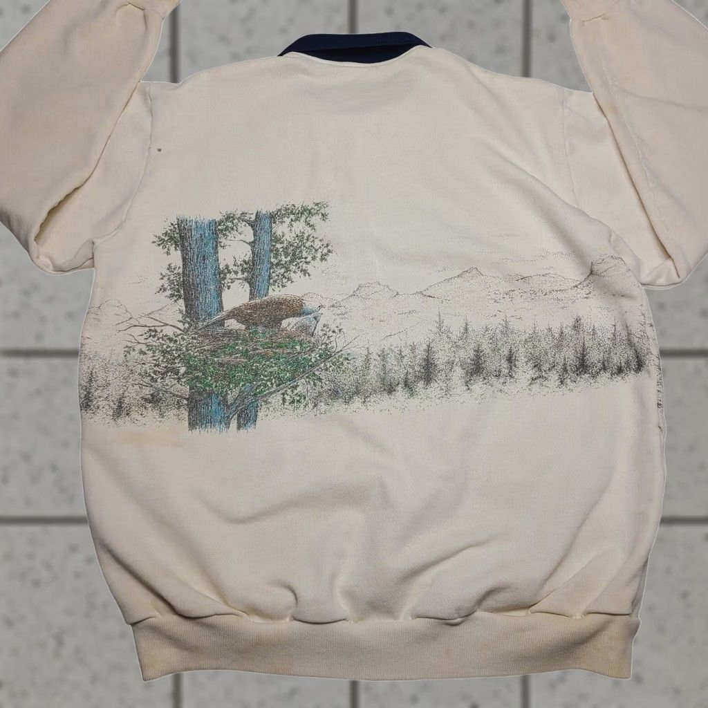Vintage VINTAGE Traverse Bay Eagle Collared Sweatshirt All Over Print 90's Animal Nature USA Men's Large L Beige Sweatshirt Mens Size US L / EU 52-54 / 3 - 1 Thumbnail