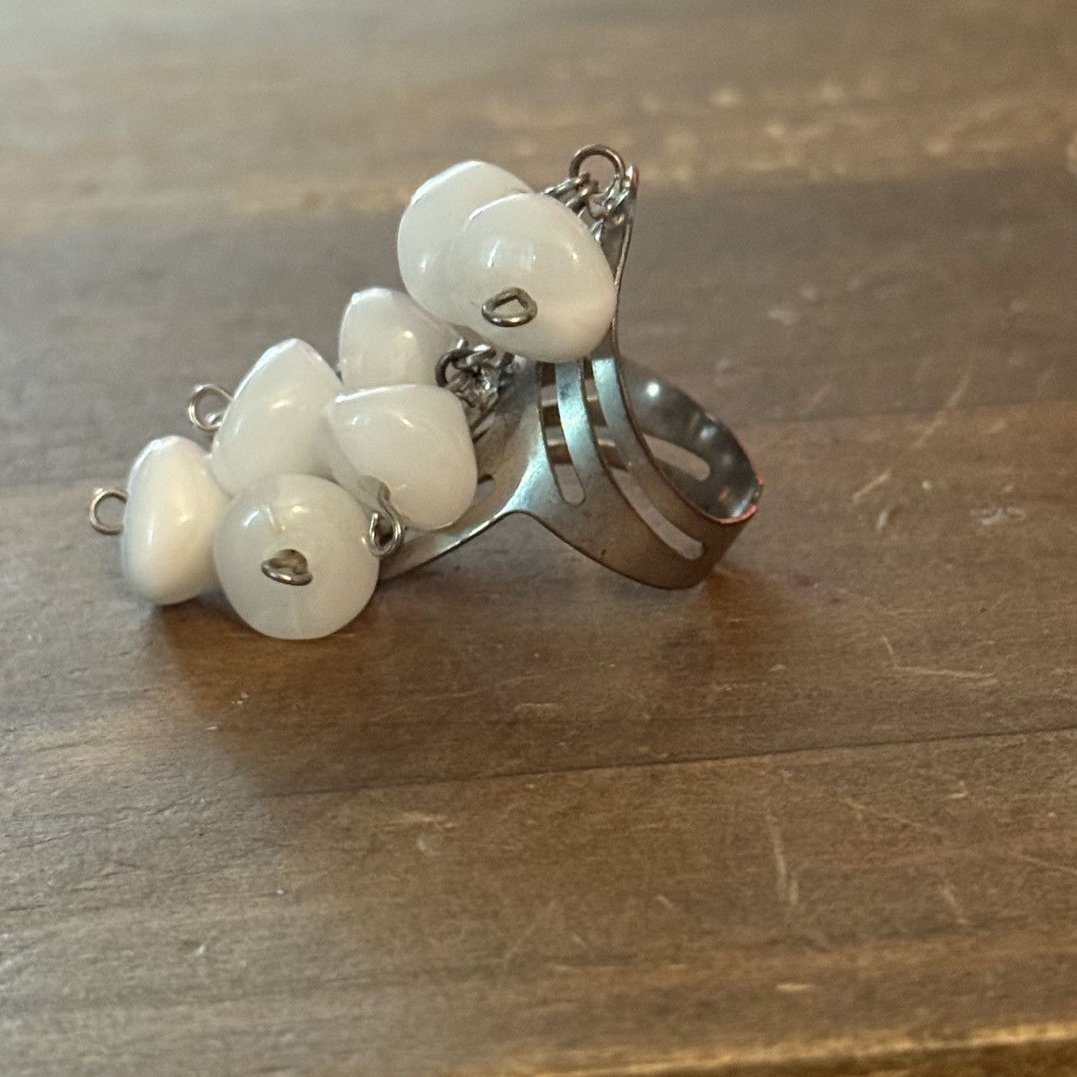 Vintage Vintage silver tone white dangle beads cuff ring Size ONE SIZE - 6 Thumbnail