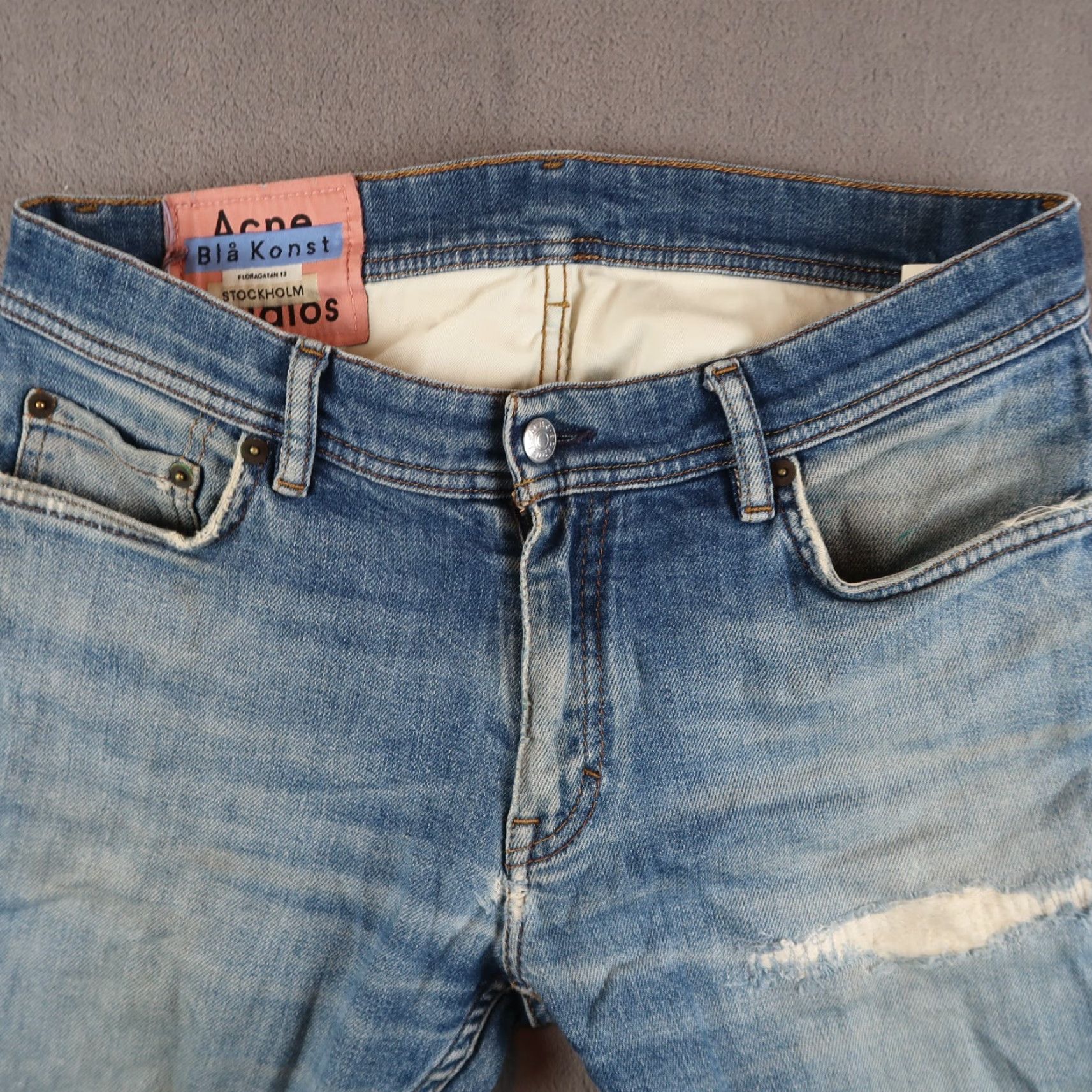 Acne Studios Acne Studios Jeans Mens Slim Skinny 31x32 Blue Denim Distressed 5-Pocket Logo Button Zip Denim Size US 31 - 6 Thumbnail