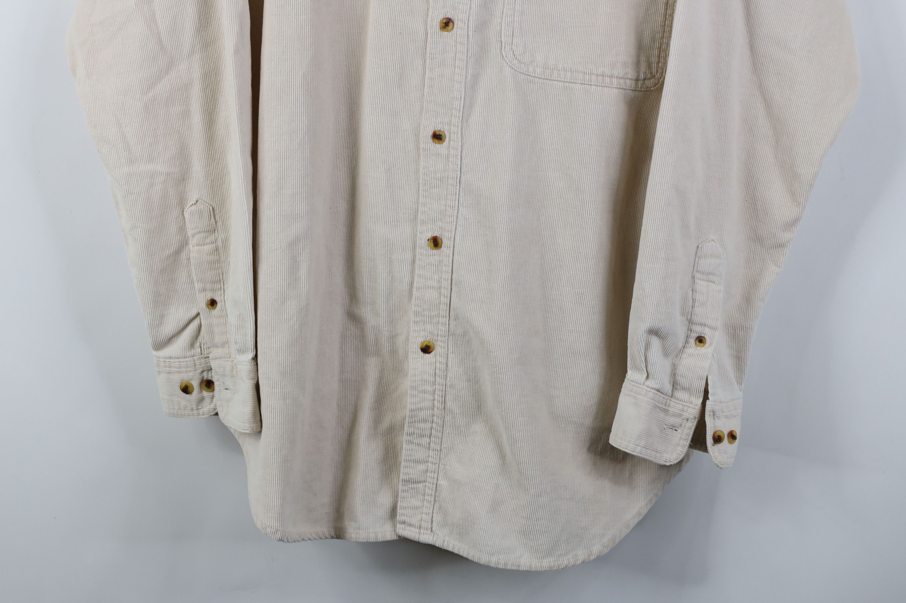 Vintage Vintage 90s Streetwear Corduroy Button Down Shirt Beige Size US L / EU 52-54 / 3 - 3 Thumbnail