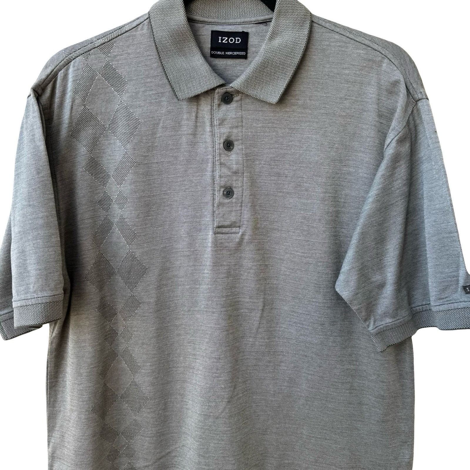 Izod IZOD Mens Double Mercerized Gray Polo Shirt Argyle Diamond P Size US M / EU 48-50 / 2 - 4 Thumbnail