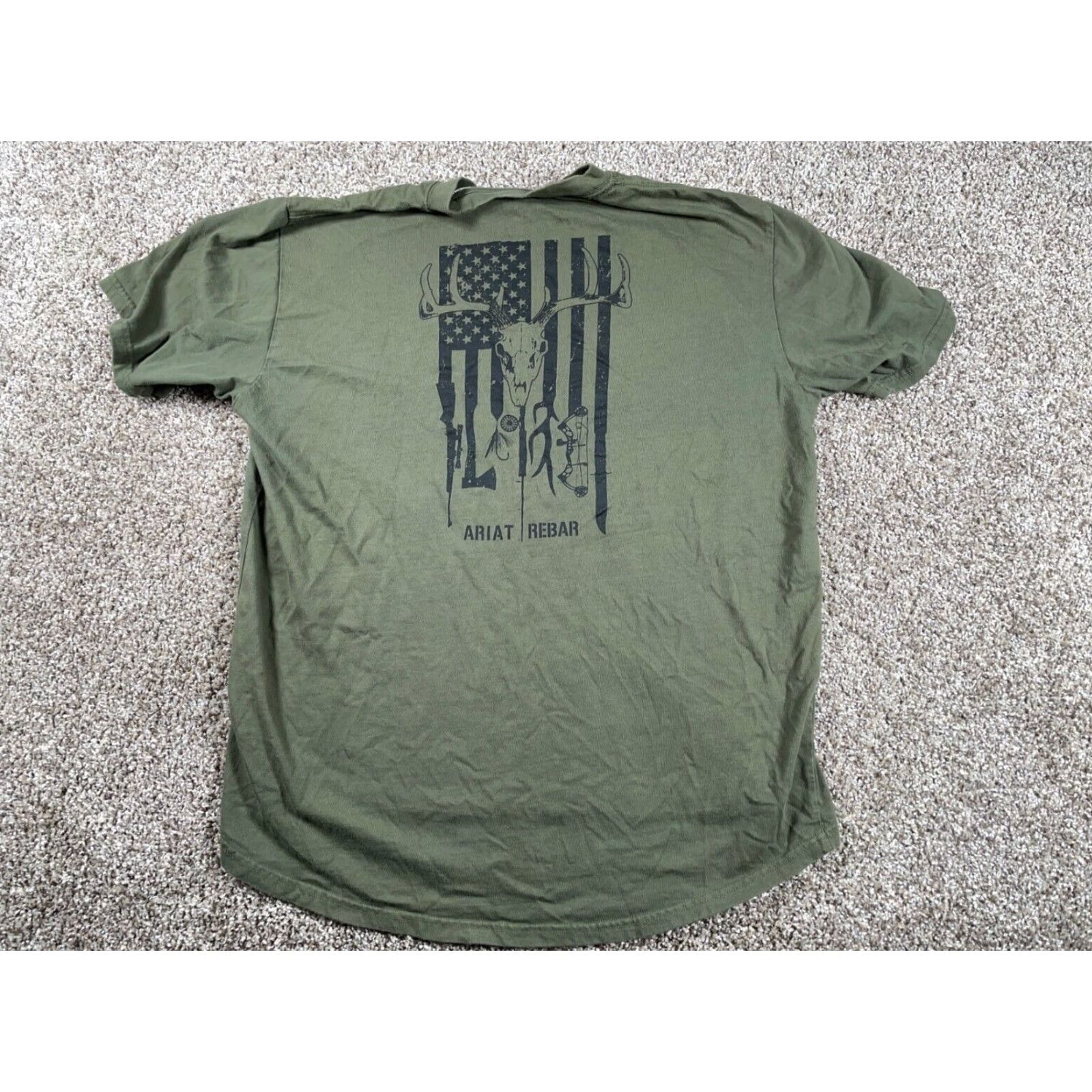 Ariat VINTAGE Ariat Men’s T-Shirt Adult Large Olive Green American Flag Artillery Graphic Print Clothing Size US L / EU 52-54 / 3 - 2 Thumbnail