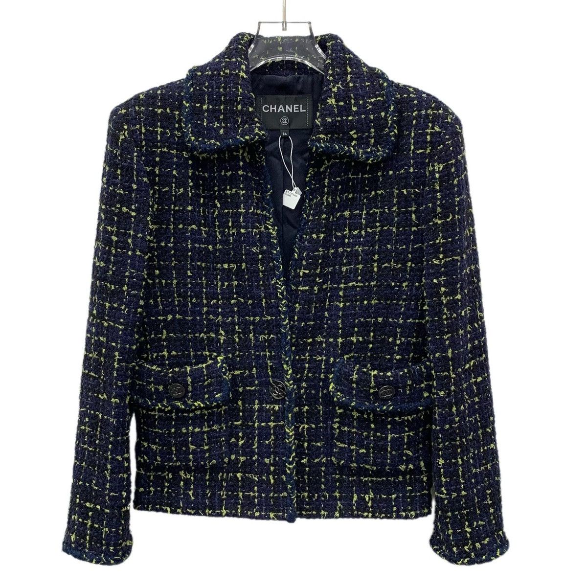 Chanel 22 Blue Cotton Lapel Long Sleeve Tweed Woven Jacket