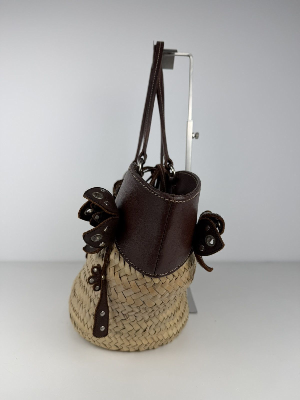 Miu Miu Vintage 90s archive miu miu raffia and leather tote bag Size ONE SIZE - 3 Thumbnail