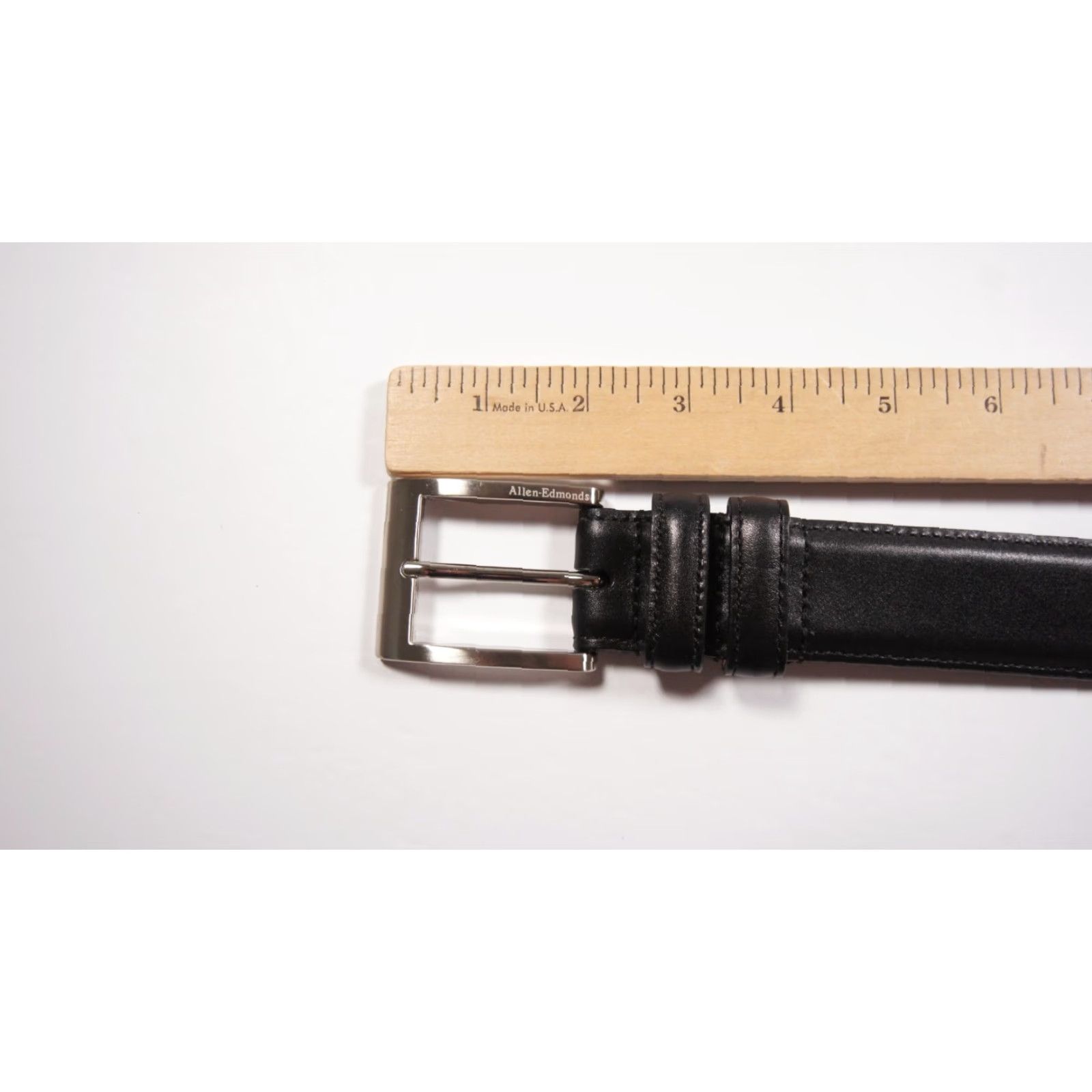 Allen Edmonds Allen Edmonds Belt Dress 44 Black Calfskin Leather Silver Buckle 39501 Mens Size 44 - 6 Thumbnail