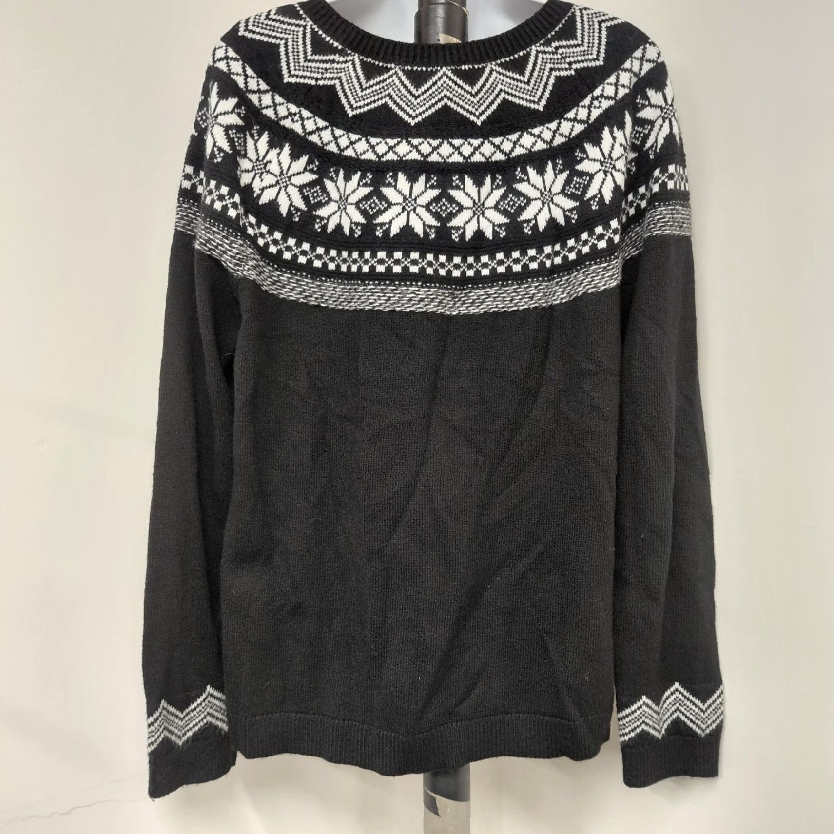 Talbots Talbots Cardigan Women’s Large Black & White Fair Isle Snowflake Knit Sweater Crew Neck Buttoned Raglan Sleeve Size L / US 10 / IT 46 - 4 Thumbnail