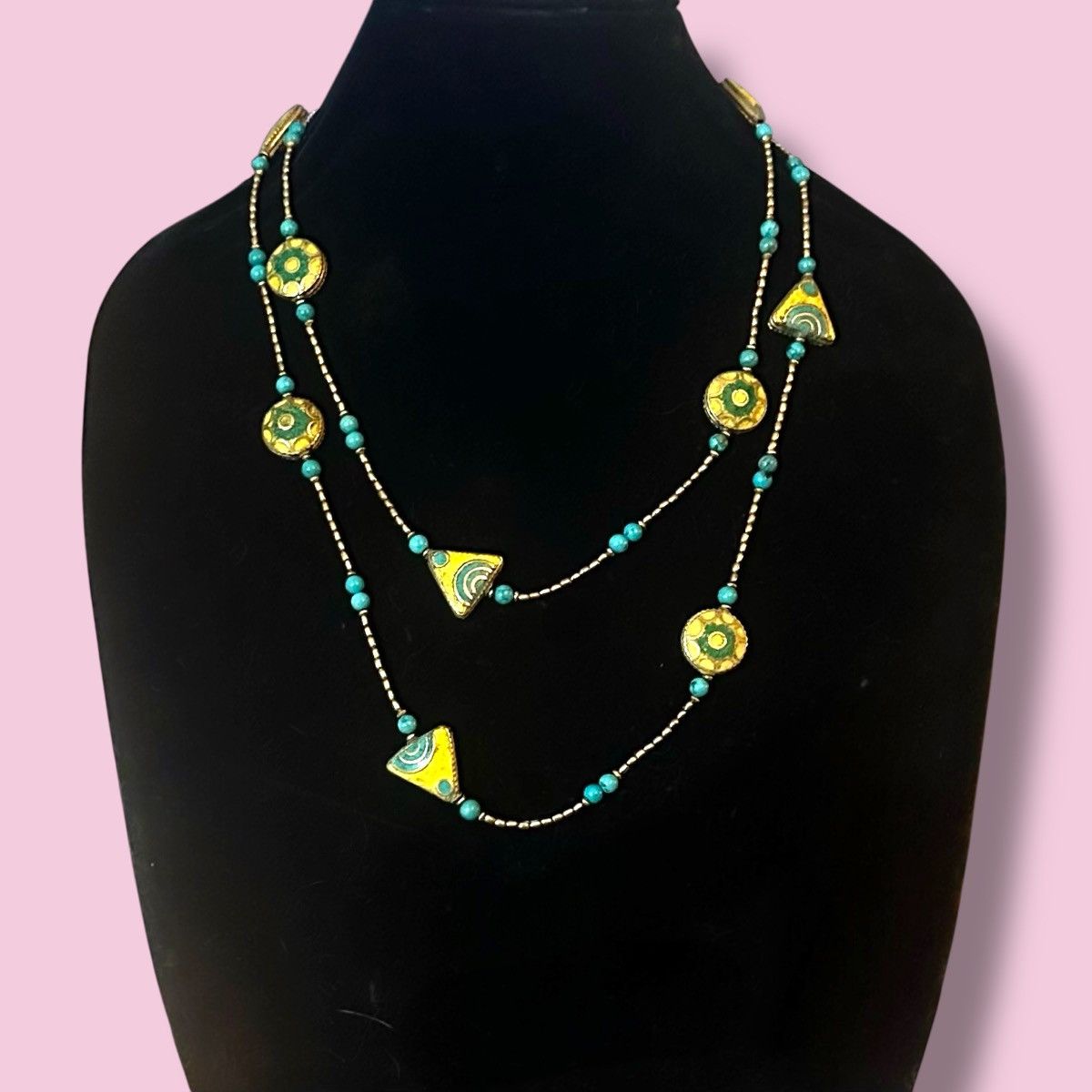 Vintage Vintage Tribal yellow and turquoise station bead necklace Size ONE SIZE - 1 Thumbnail
