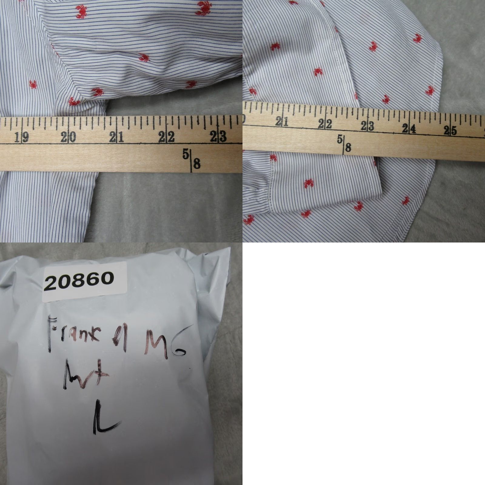 Frank & Eileen Frank Eileen Finbar Shirt Mens L White Blue Stripe Crab Print Button Down Size US L / EU 52-54 / 3 - 8 Thumbnail