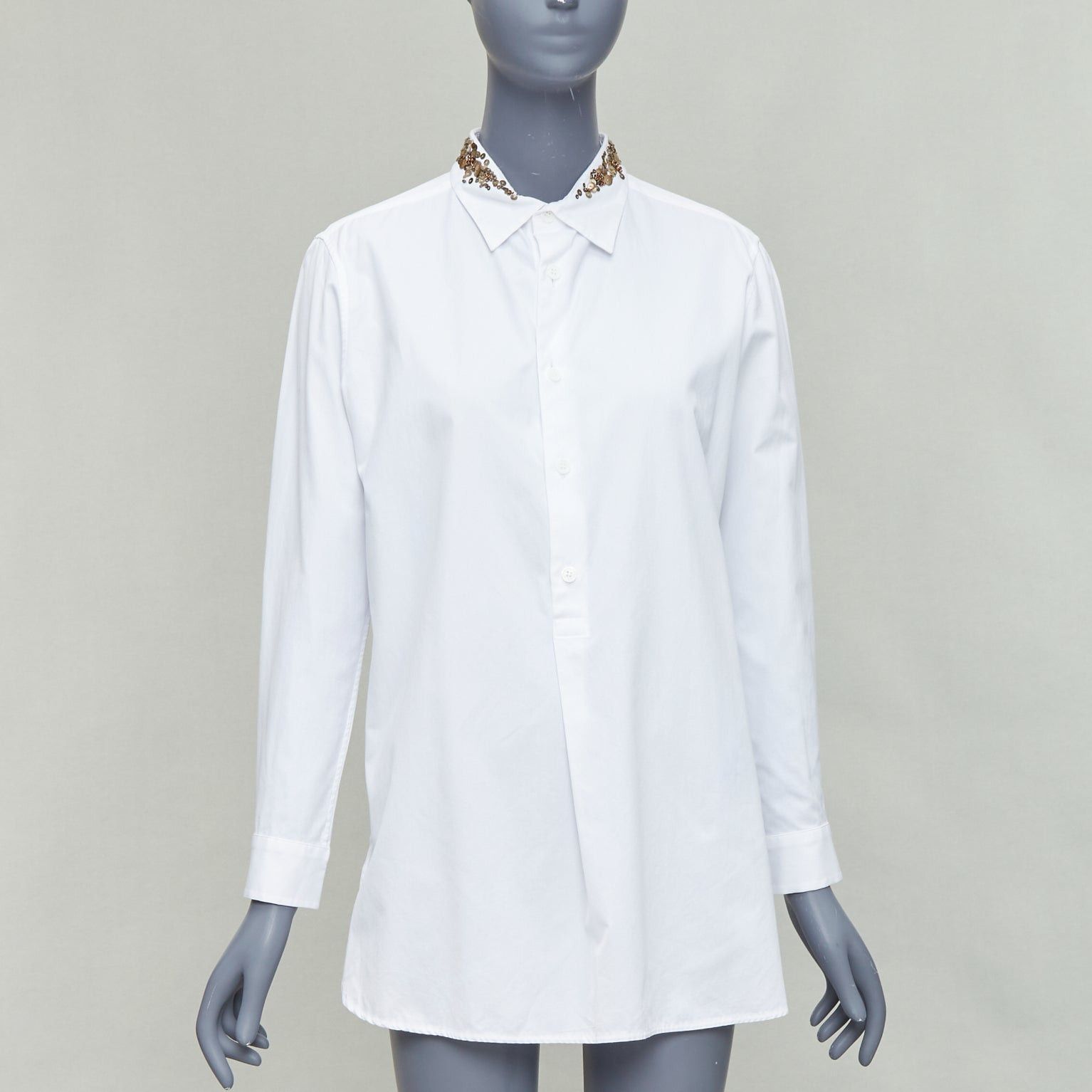 Yohji Yamamoto Y'S YOHJI YAMAMOTO white gold sequinned collar popover shirt JP1 S Size S / US 4 / IT 40 - 1 Thumbnail