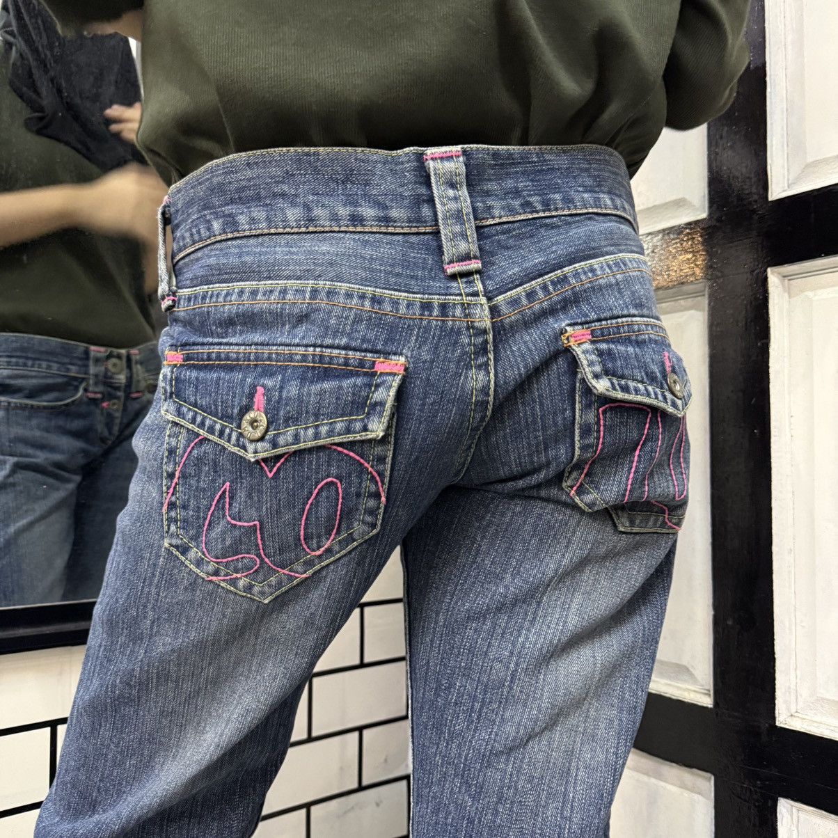 Japanese Brand Y2K Cocolulu Embroidery Wide Leg Flare Jeans Size 29" - 3 Thumbnail