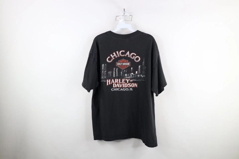 Harley Davidson × Vintage Vintage Y2K 2005 Harley Davidson Chicago T-Shirt Black USA Size US XL / EU 56 / 4 - 13 Thumbnail