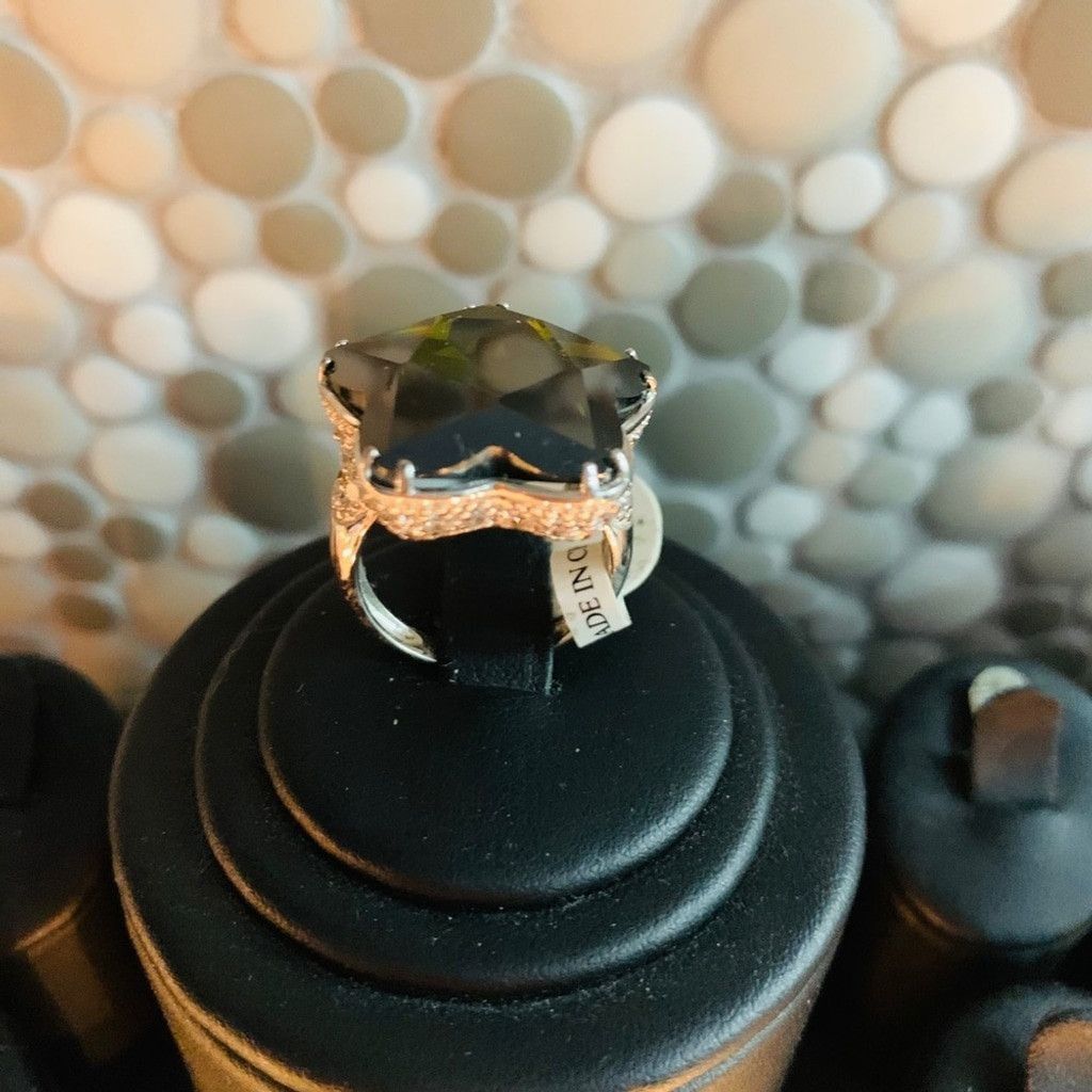 Other Sterling Silver statement Ring wgreen stone size 8 Size ONE SIZE - 2 Thumbnail