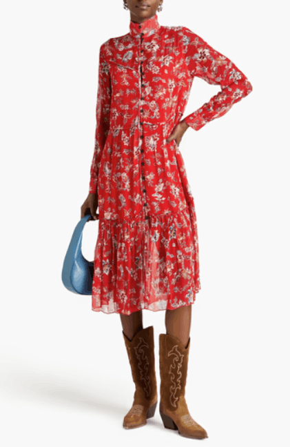 Rag & Bone Libby Floral Print Crepon Dress Red ( XS )