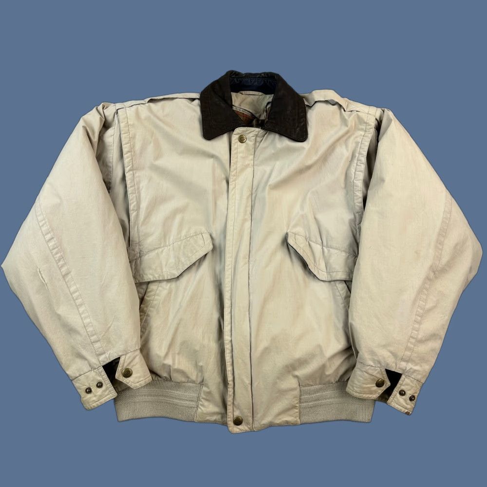Gant VINTAGE Gant Jacket Mens Medium Beige Flannel Down Liner Leather Collar Bomber Jacket Size US M / EU 48-50 / 2 - 1 Thumbnail
