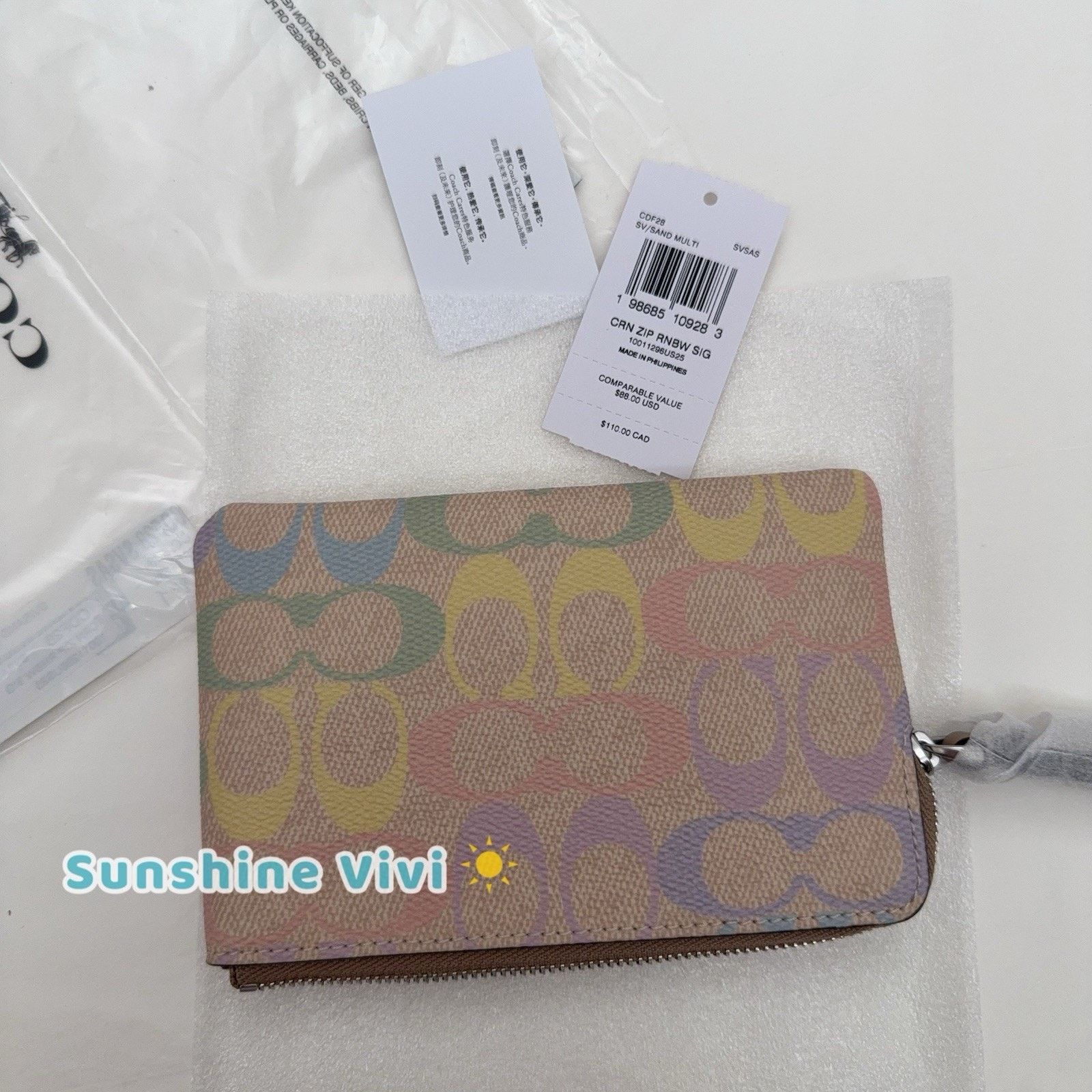 Coach NWT Coach Corner Zip Wristlet Rainbow Canvas/Sand CDF28 Size ONE SIZE - 5 Thumbnail