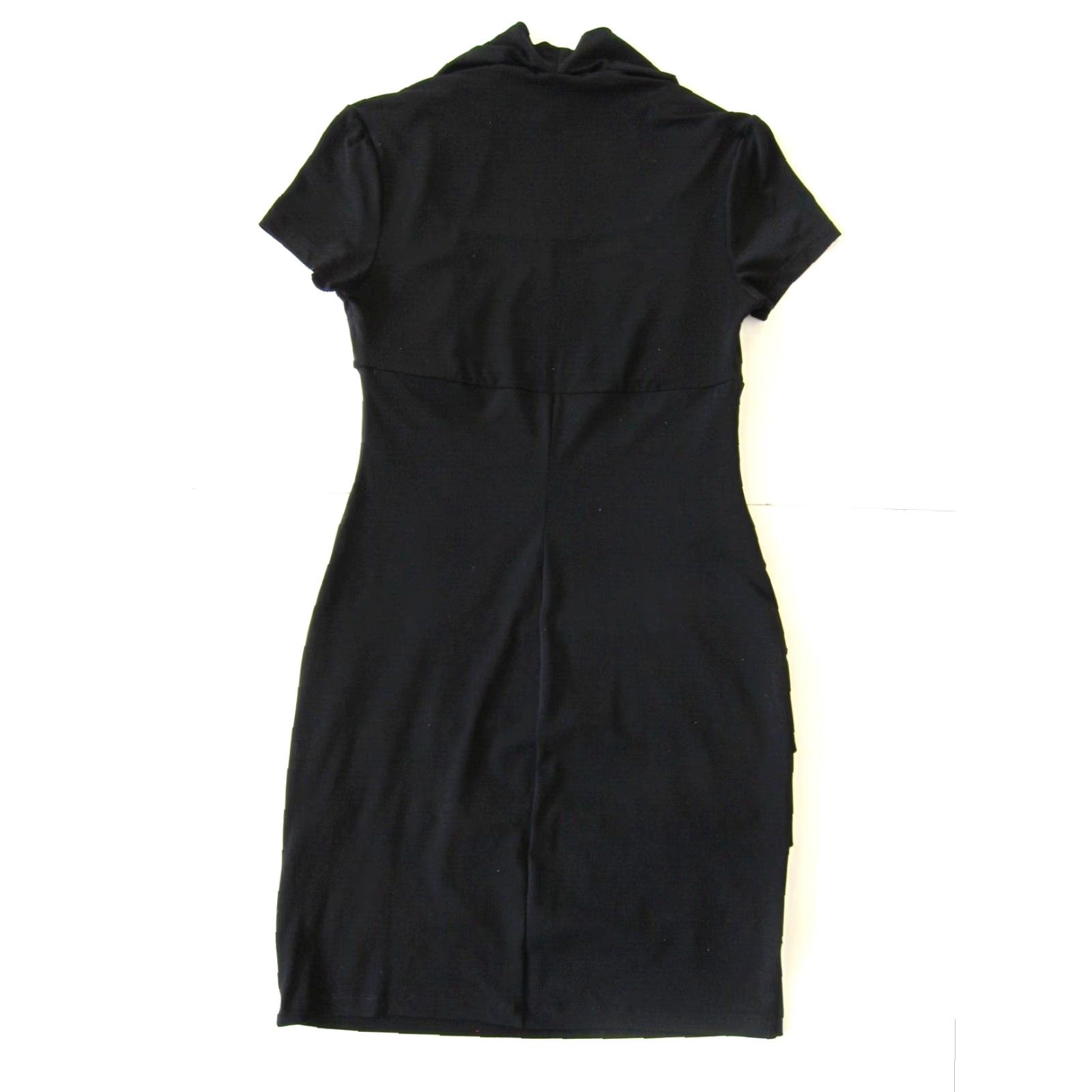 Vintage VINTAGE En Focus Studio Black Purple Stretch Pleated Short Sleeve A-Line Shift Dress 6 Size 28" / US 6 / IT 42 - 2 Thumbnail