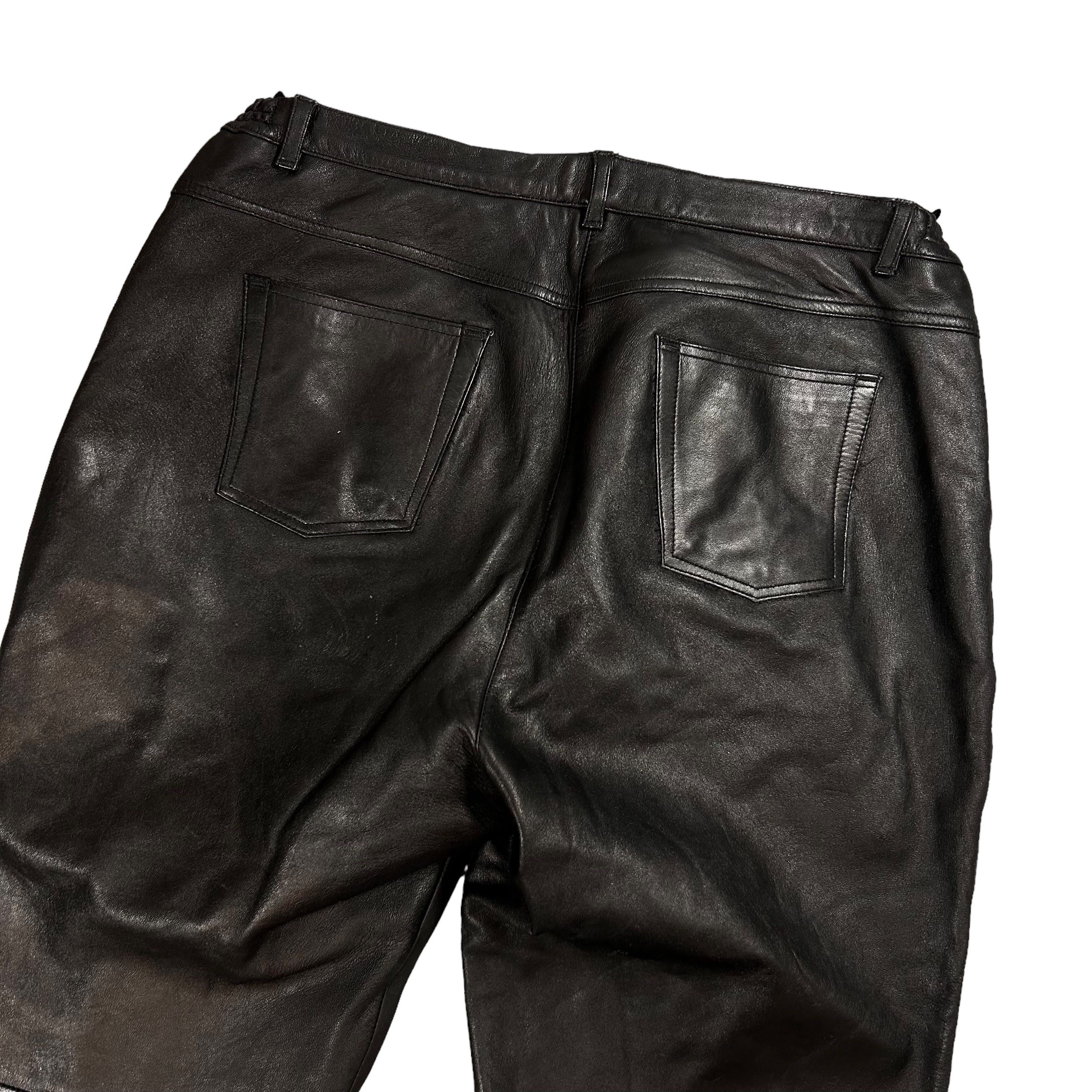 Leather × Vintage Vintage Black Baggy Loose Genuine Leather Pants Size W36 L30 Size US 36 / EU 52 - 4 Thumbnail