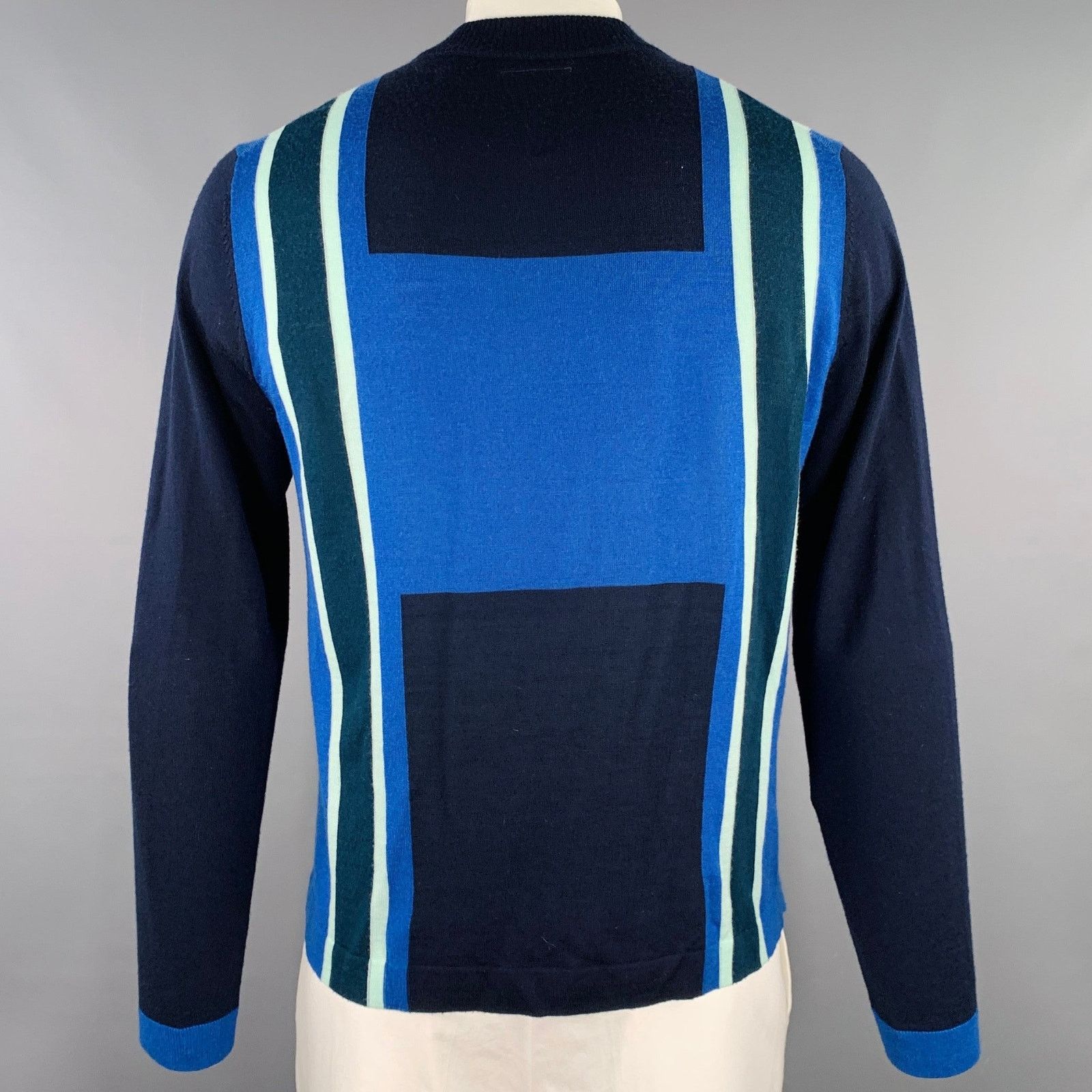 Paul Smith Size L Blue Navy Color Block Merino Wool Half Zip Pullover Size US L / EU 52-54 / 3 - 3 Thumbnail