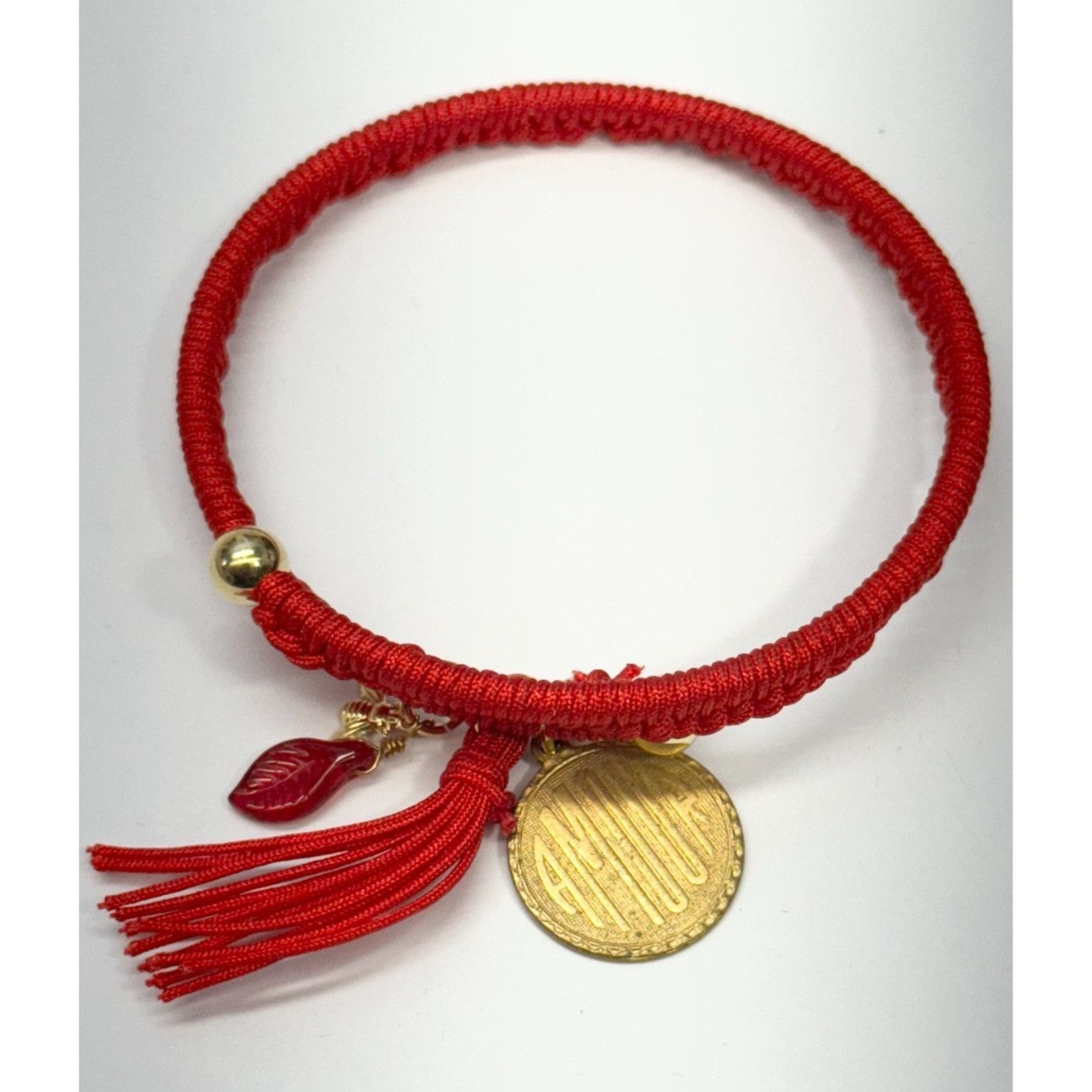 Vintage Vintage red amour glass leaf charm tassel bracelet bangle Size ONE SIZE - 1 Thumbnail