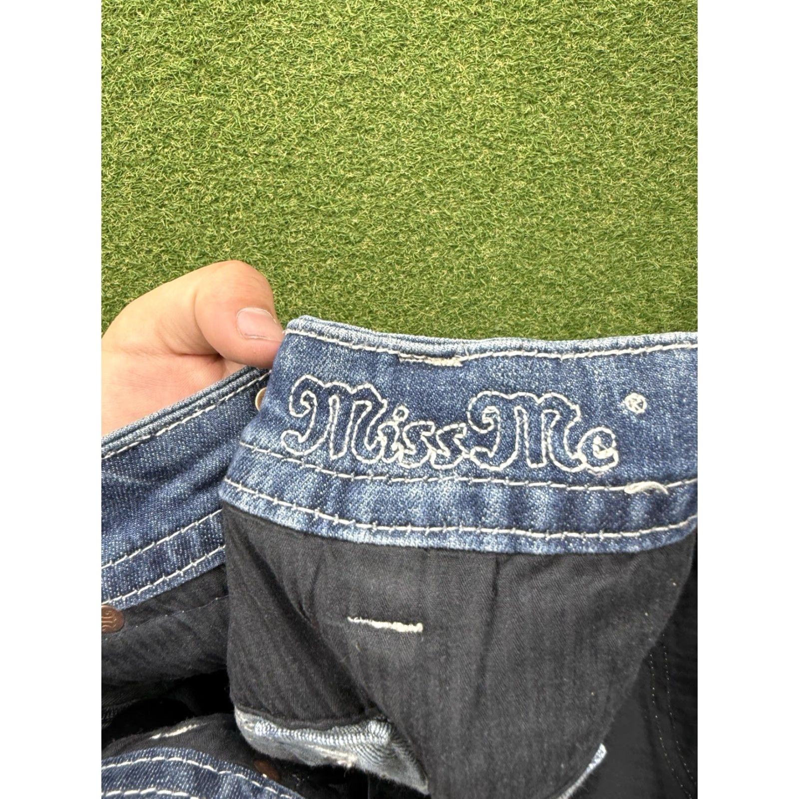 Miss Me VINTAGE Miss Me Jeans Womens 29 Blue Mid Rise Easy Boot Medium Wash Studded Buckle Bling Size 29" - 5 Thumbnail
