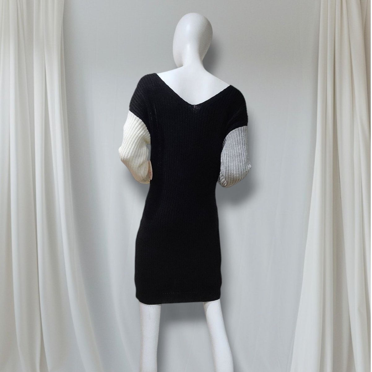 Macys Chic Modern Knitted Dress | White, Black & Gray 3-Tone | M Size M / US 6-8 / IT 42-44 - 13 Thumbnail