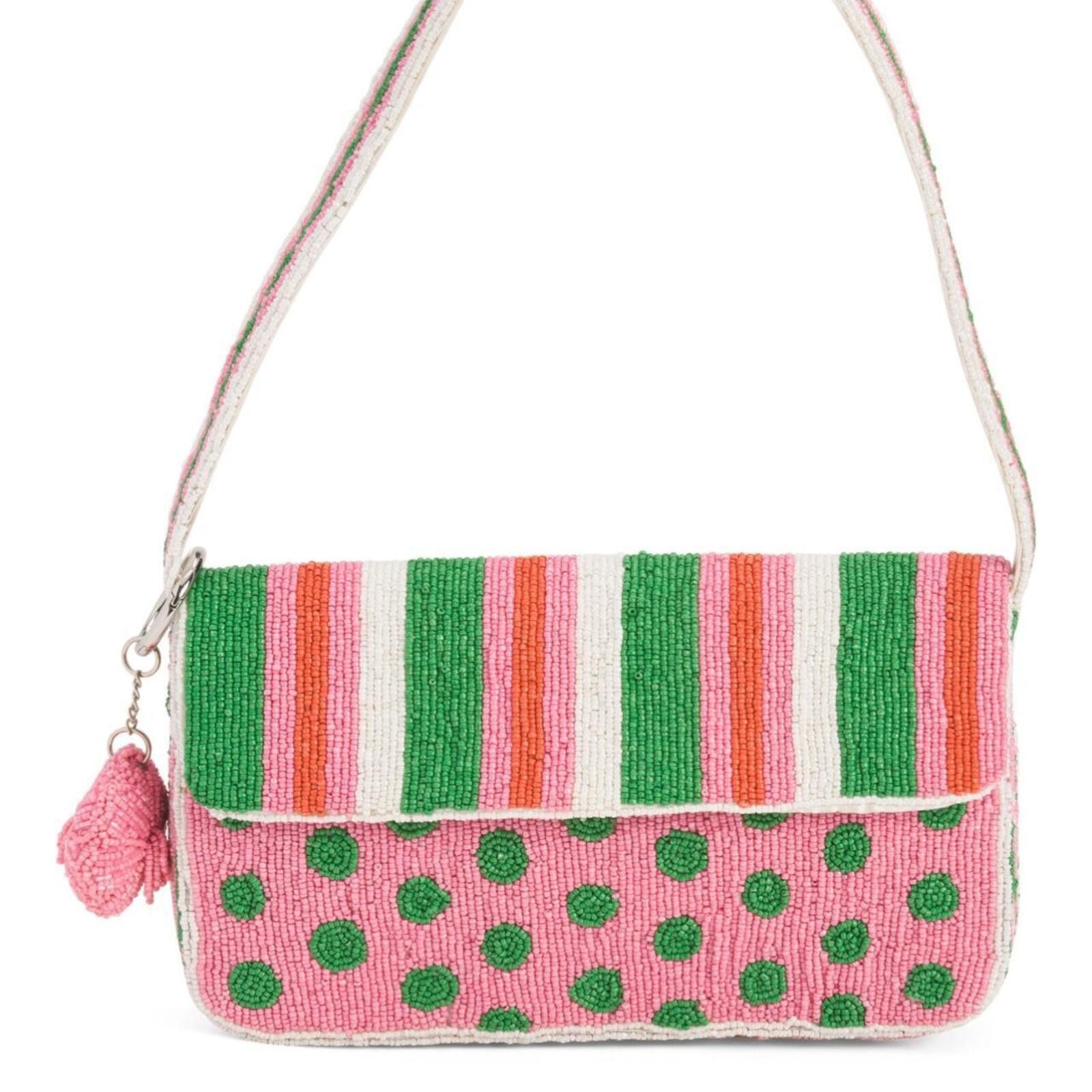 Marsell NWT TikTok Viral Pink & Green Striped Beaded Bag Size ONE SIZE - 2 Thumbnail