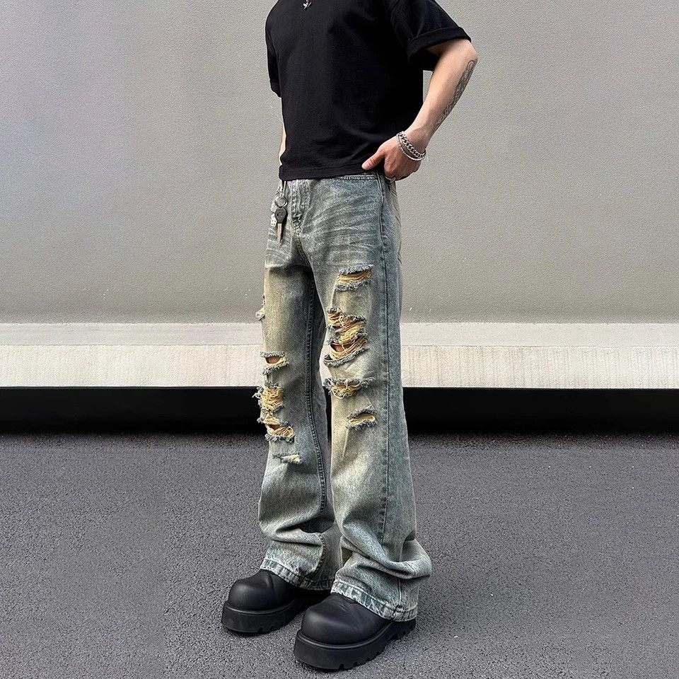 Ripped Jeans Men Vintage Trousers Streetwear Casual