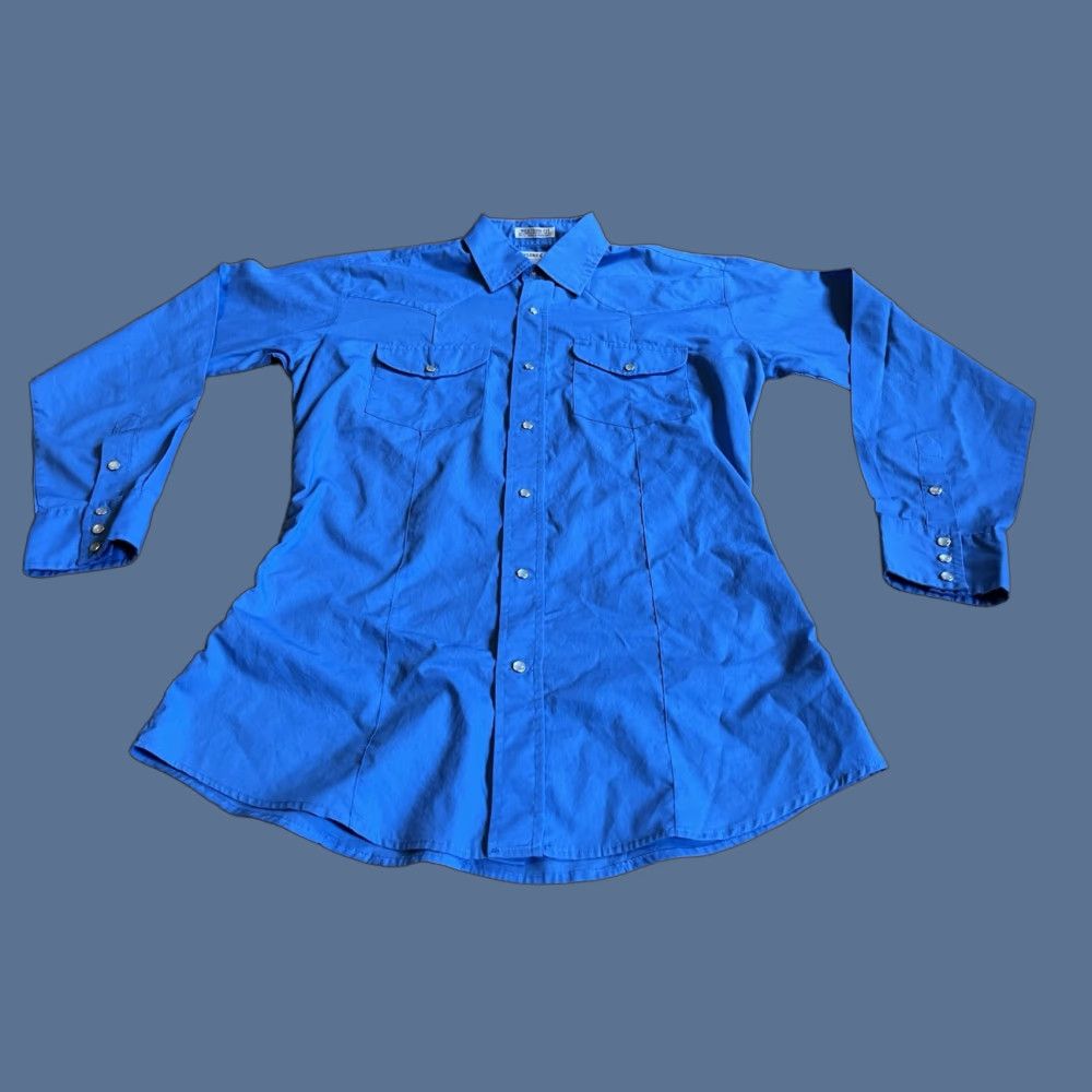 Vintage VINTAGE Sheplers Western Fit Shirt Men’s M Blue Pearl Snap Shirt Regular Mens Blue 80s Classic Cowboy Grunge USA Western Button-Up Shirt Size US M / EU 48-50 / 2 - 1 Thumbnail