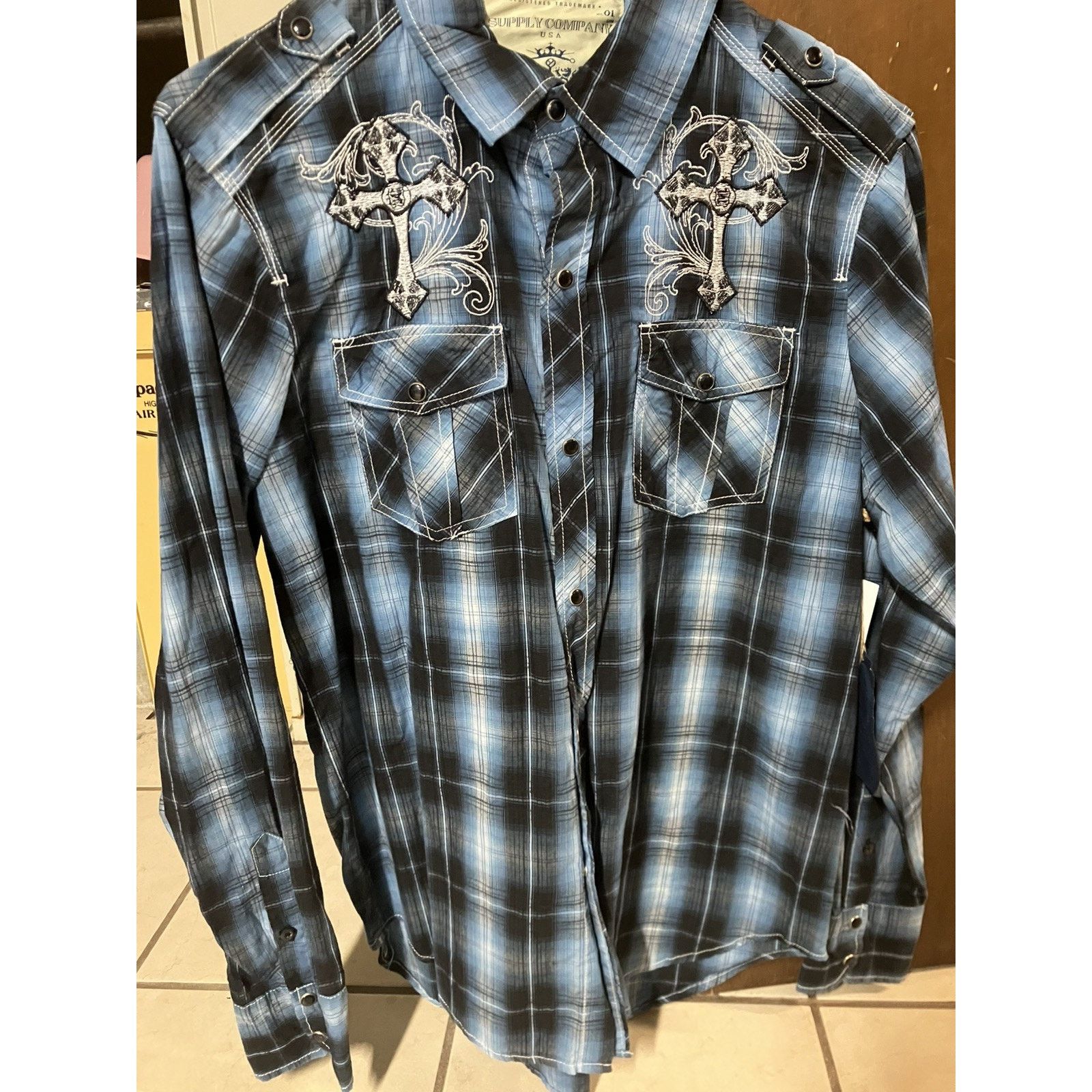 Other NWT Supply Co USA Affliction Style Blue Pearl Snap - M Size US M / EU 48-50 / 2 - 1 Thumbnail