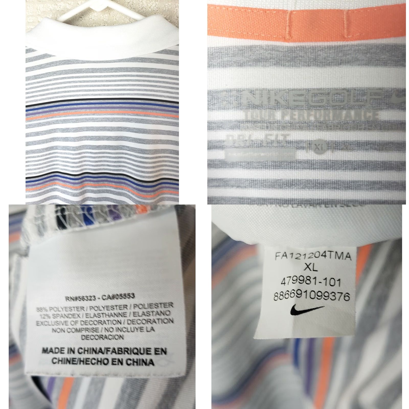 Nike Nike Golf Polo Dri-Fit Tour Performance Striped Shirt Mens XL Multicolor Athletic Golf Polo Shirt Mens XL Size US XL / EU 56 / 4 - 9 Thumbnail