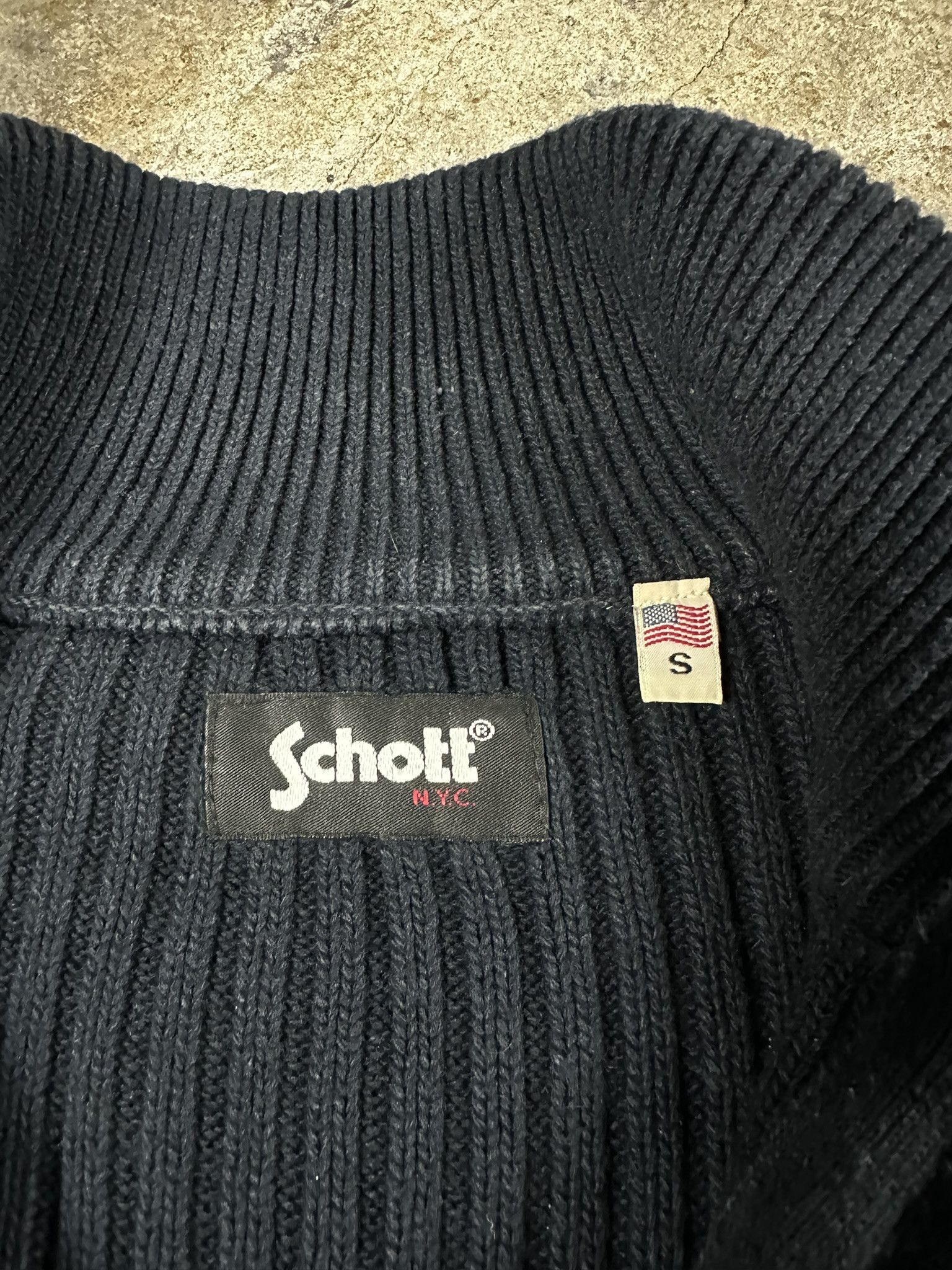 Schott Vintage Schott Cotton Cable Quaterzip Sweater Navy Size US S / EU 44-46 / 1 - 6 Thumbnail