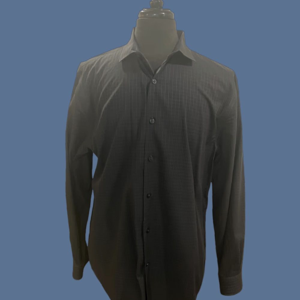 Perry Ellis Perry Ellis Non-Iron Mens XL Spread Collar 100% Cotton Black Windowpane Dress Shirt Size 46R - 1 Thumbnail