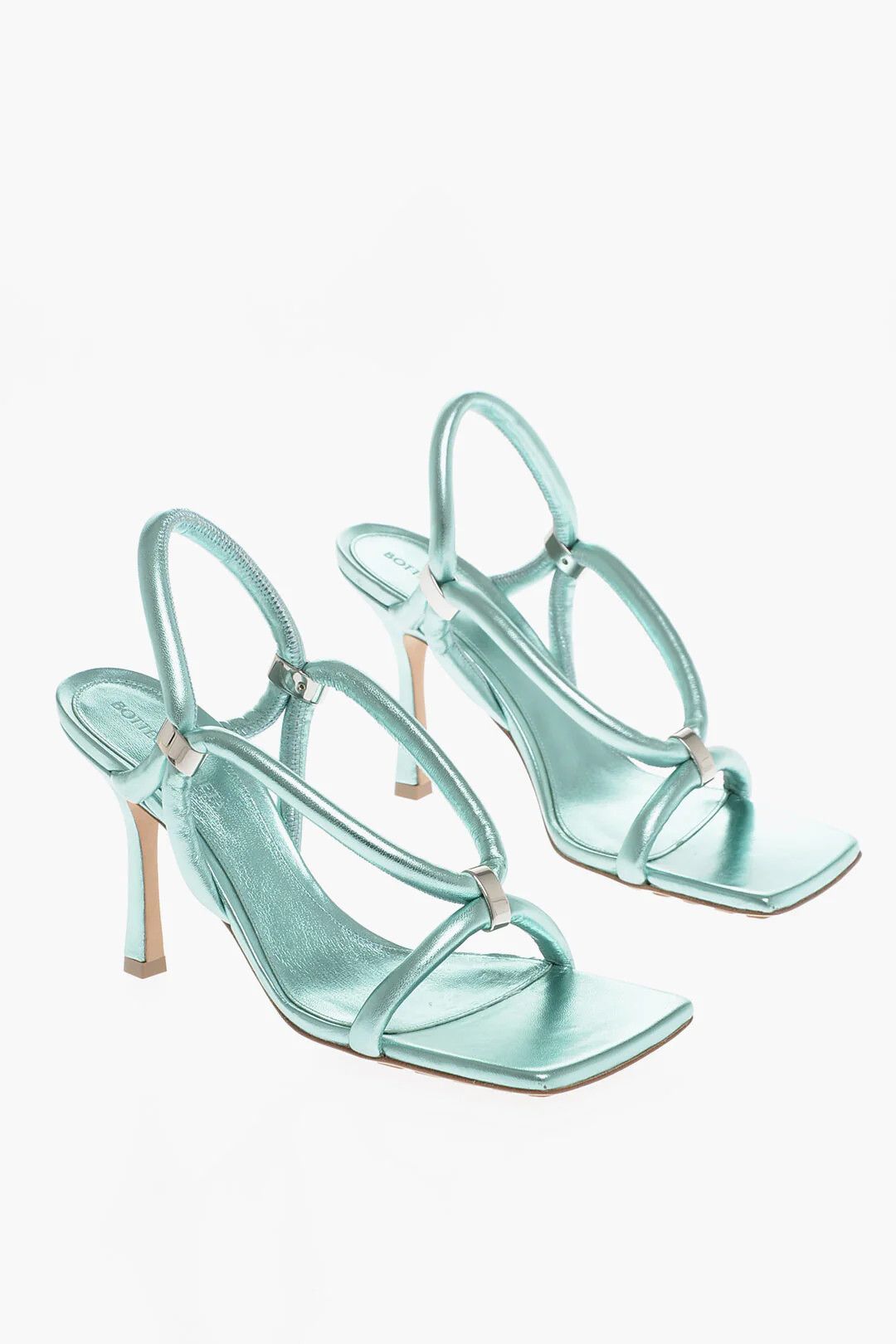 Bottega Veneta og1mm0426 Metallic Effect Leather Sandals in Light Blue Size US 6 / IT 36 - 3 Thumbnail