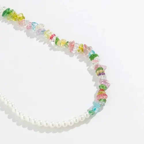 Jewelry Imitation Pearl and Colorful Stone Beads Necklace Size ONE SIZE - 5 Thumbnail