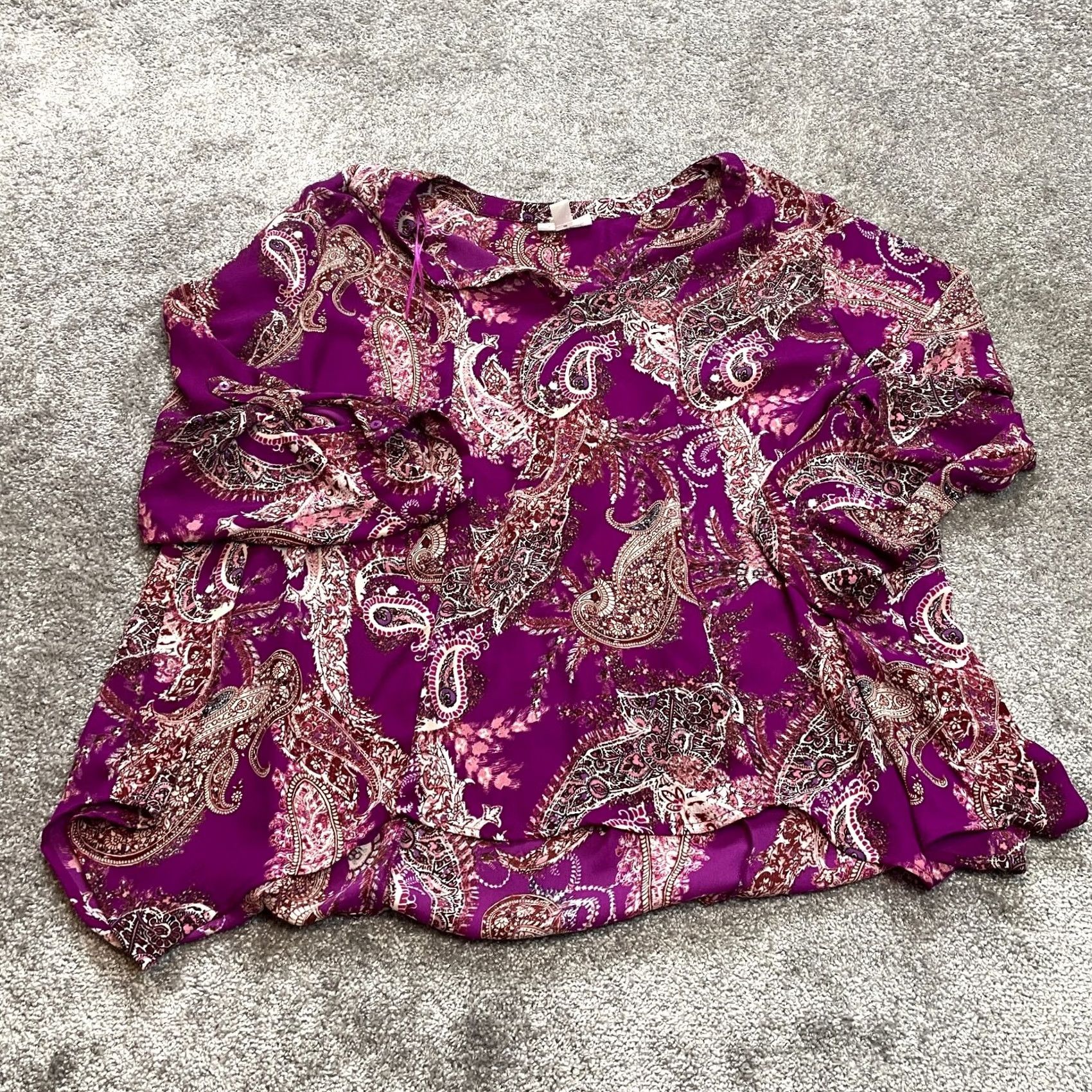 Vintage VINTAGE? Simply Emma Blouse Top Womens 3X Purple Paisley Long Sleeve Roll Tab Shirt Size XXL / US 16-18 / IT 52-54 - 2 Thumbnail