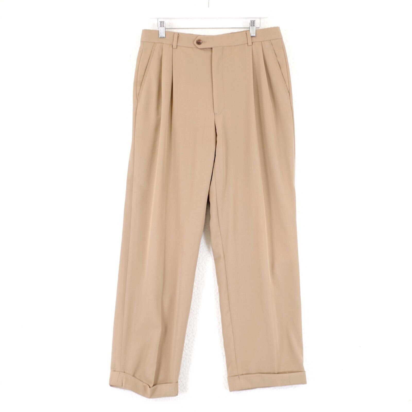 Joseph & Feiss DAMAGED Joseph Feiss Wool Tan 33/30 Dress Pants Mid Rise Ple Size 34R - 1 Thumbnail