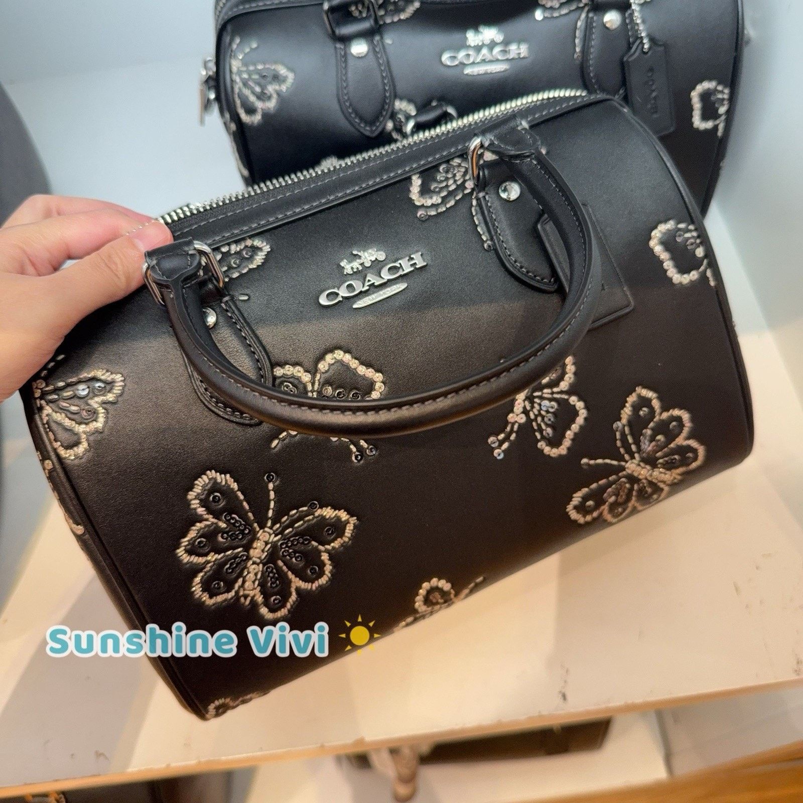 Coach NWT Coach Rowan Satchel Bag Butterfly CCK88 Black Silver Size ONE SIZE - 5 Thumbnail