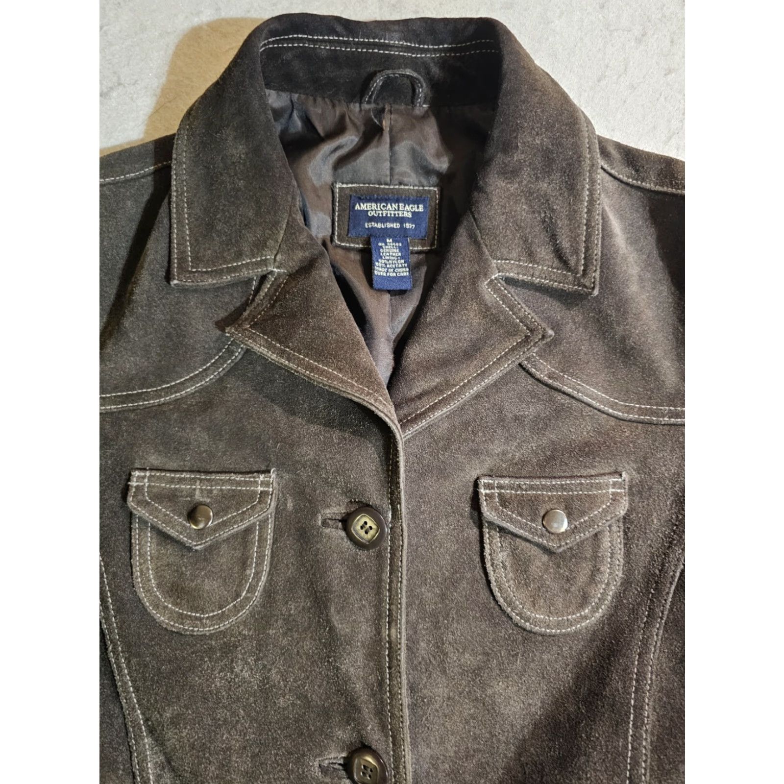 American Eagle Outfitters American Eagle Brown 100% Genuine Leather Suede Western Style Button-up Jacket M Women Size M / US 6-8 / IT 42-44 - 3 Thumbnail