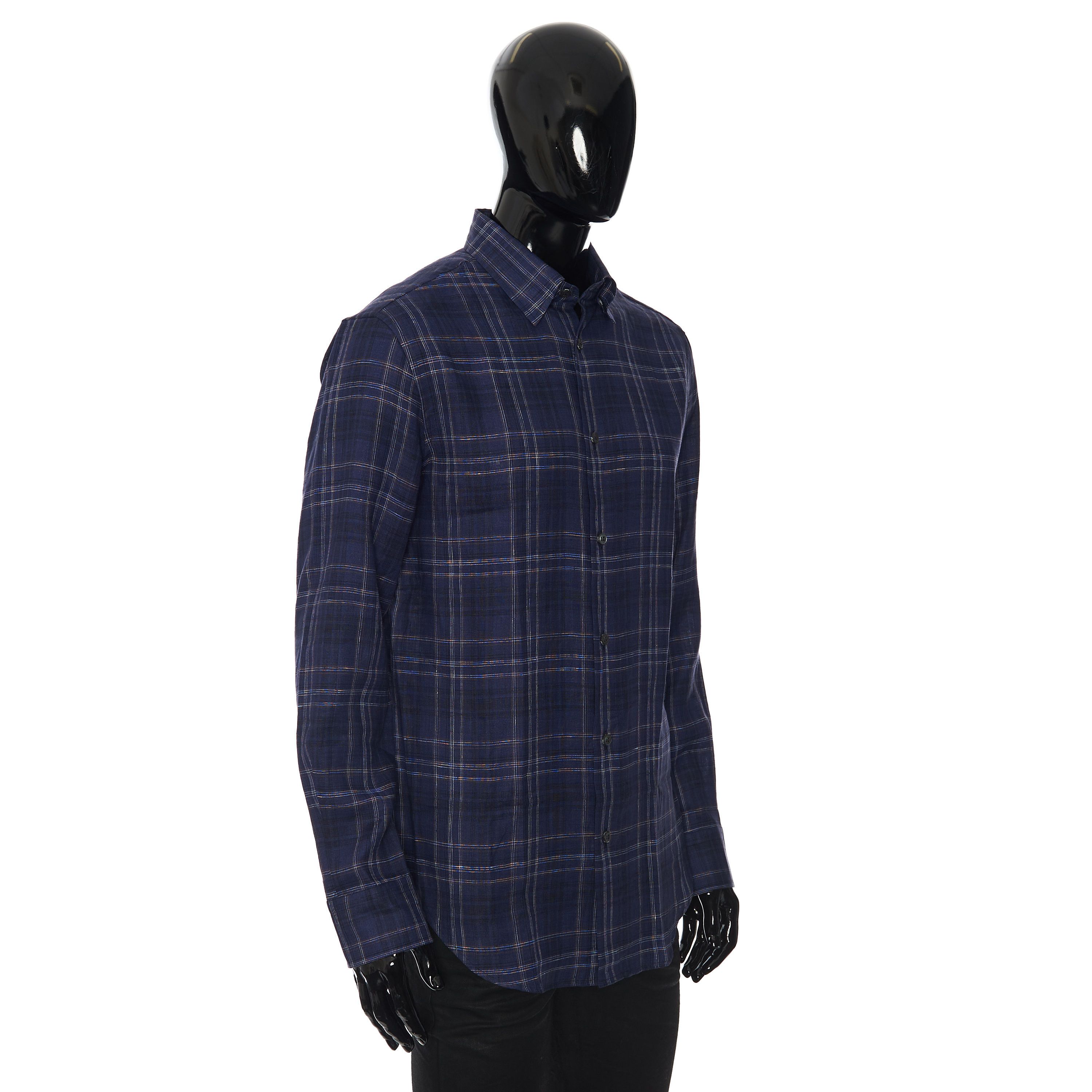 Brioni Longsleeve Fitted Shirt In Checked Blue Linen Size US M / EU 48-50 / 2 - 8 Thumbnail