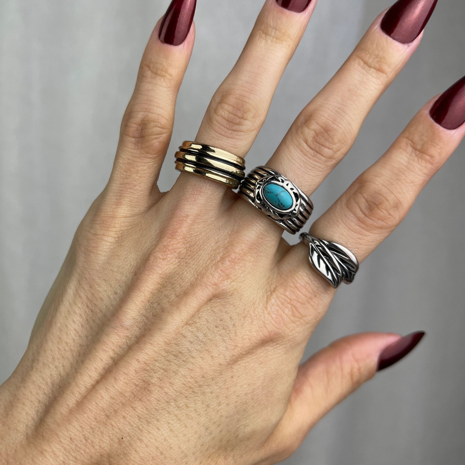 Other Rings Silver Leaves Gold Black Turquoise Howlite 5.5, 6, 6.5 Size ONE SIZE - 1 Thumbnail