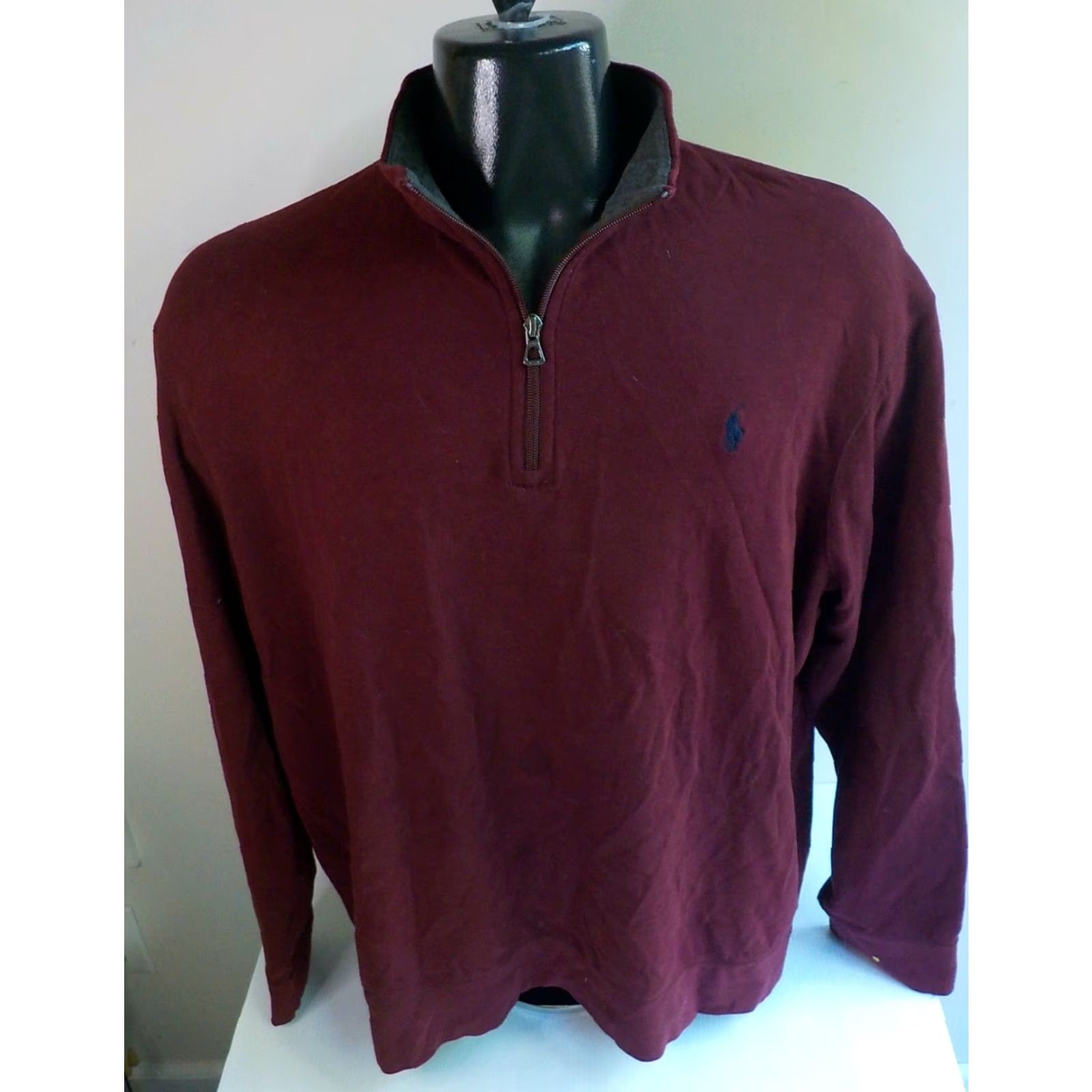 Polo Ralph Lauren POLO RALPH LAUREN 1/4 Zip Pullover Maroon Cotton Blend XL Slim Mock Neck Logo Men Shirt Size US XL / EU 56 / 4 - 2 Thumbnail