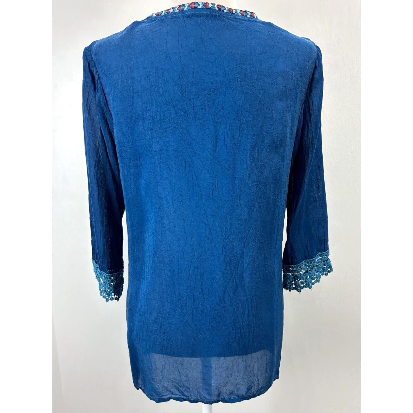 Johnny Was Johnny Was Embroidered Floral Tunic Top Teal 3/4 Sleeve Small Boho Womens Size S / US 4 / IT 40 - 3 Thumbnail