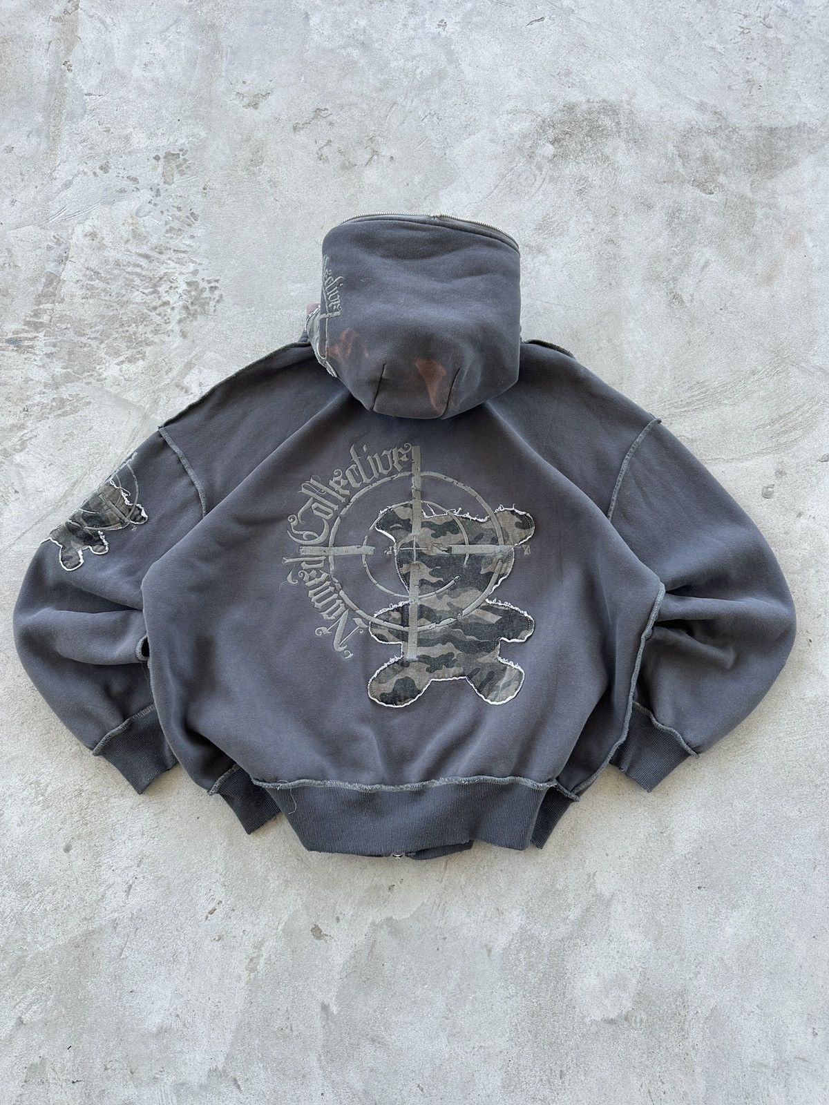 Named Collective Full Zip Hoodie Embroidered Logos Grey Y2K